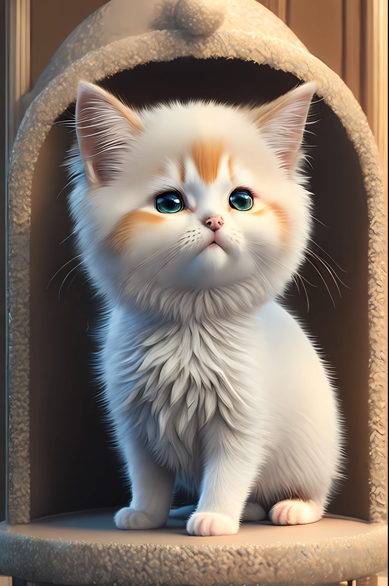 Nesta arte CG ultra-detalhada, gatinho bonito, riso, best quality, high resolution, detalhes intrincados, fantasia, animais bonitos, bocas abertas, rir, Cor vibrante