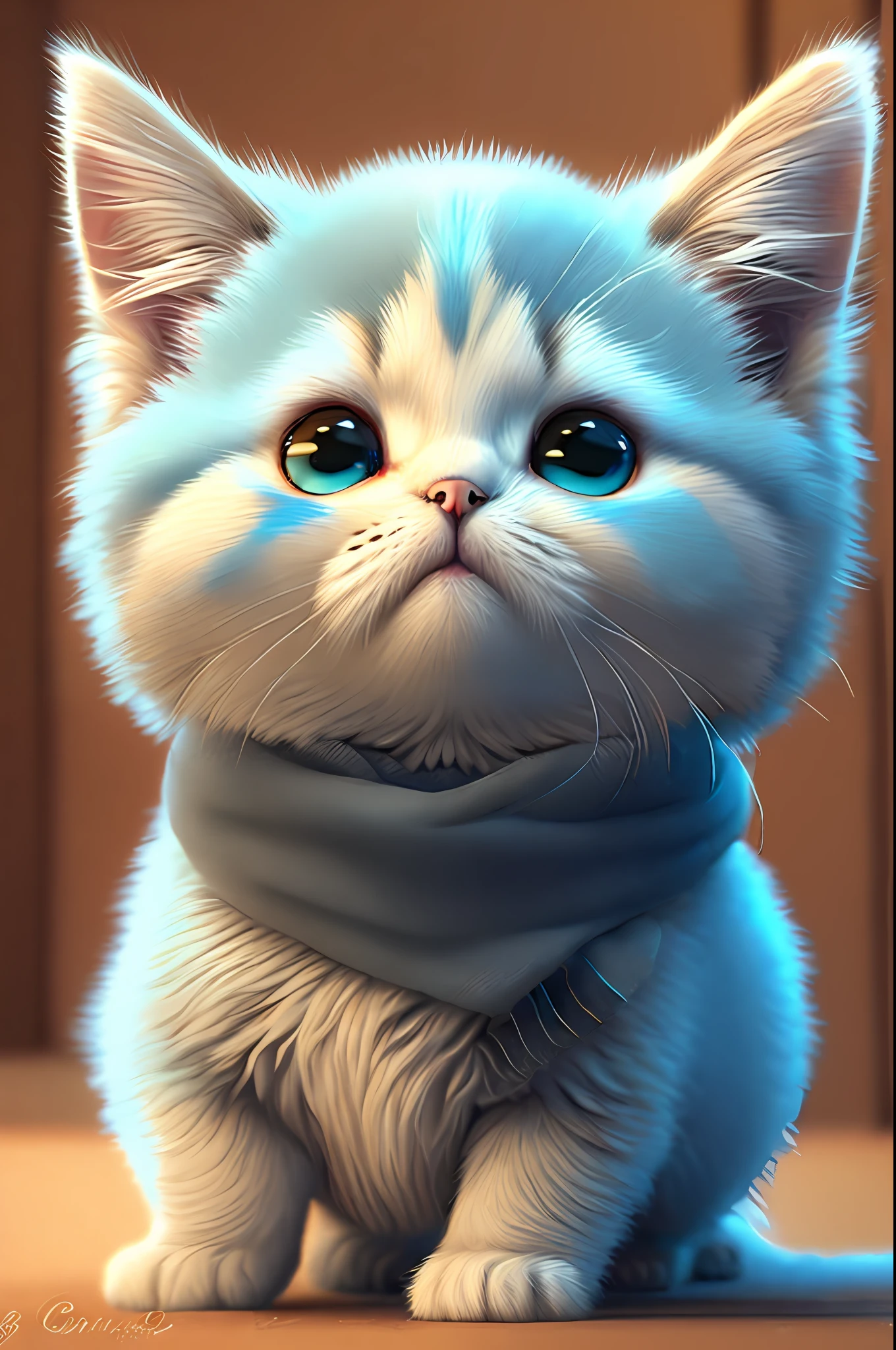 Nesta arte CG ultra-detalhada, gatinho bonito, riso, best quality, high resolution, detalhes intrincados, fantasia, animais bonitos, bocas abertas, rir, Cor vibrante