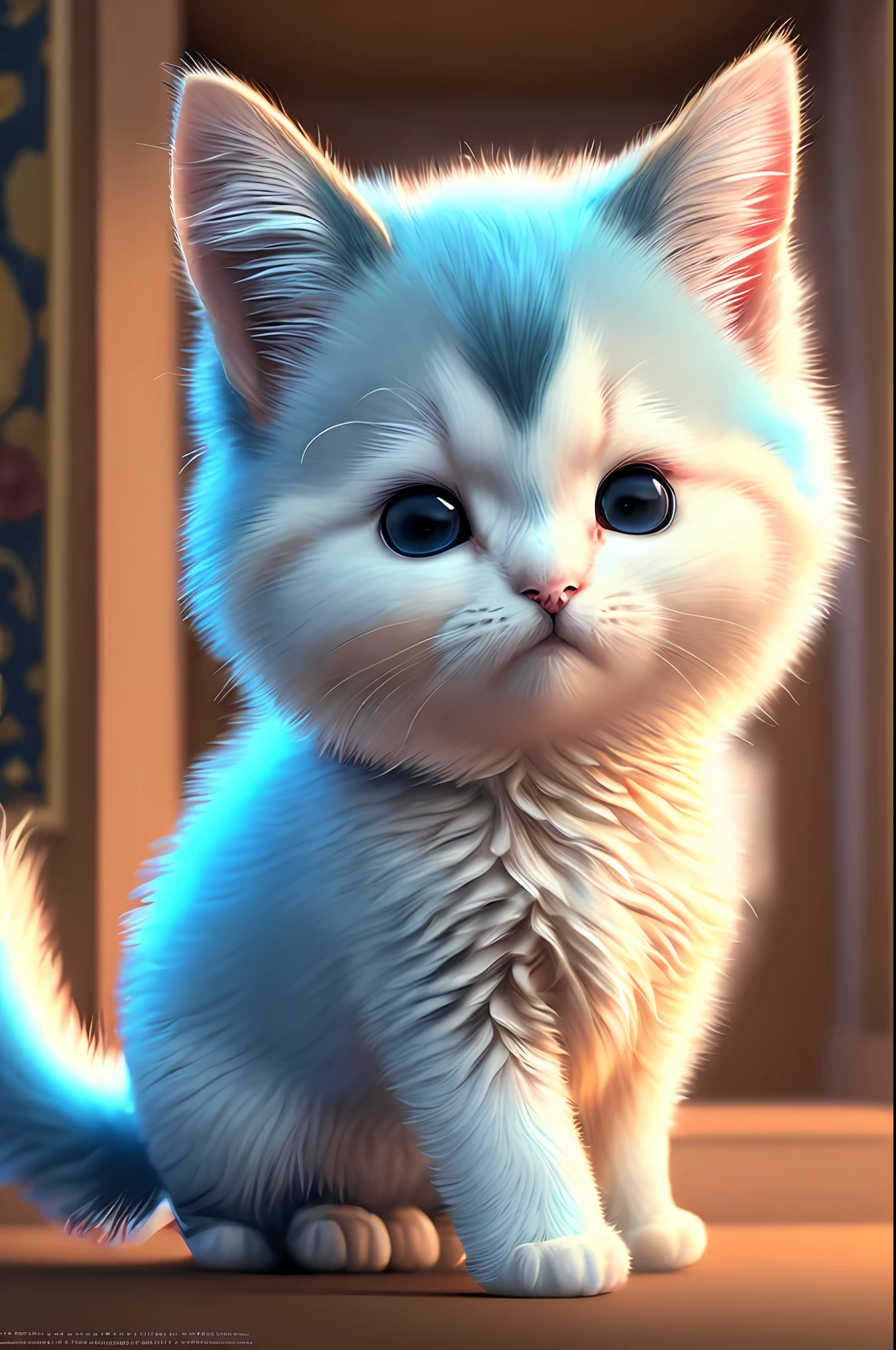 Nesta arte CG ultra-detalhada, gatinho bonito, riso, best quality, high resolution, detalhes intrincados, fantasia, animais bonitos, bocas abertas, rir, Cor vibrante