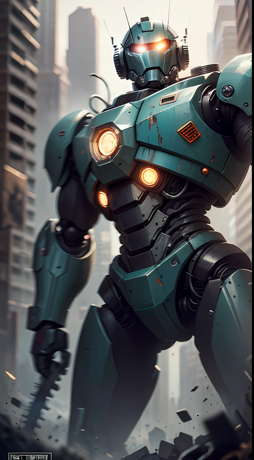 dvMech, 85mm, f1.8, robot portrait, dark matte smooth ceramics, intricate design, very detailed, fine details, extremely clear lines, cinematic lighting, realistic photos, a detailed masterpiece, Dark_Fantasy, Cyberpunk, (chain saw, chain saw man, Red:1.1), 1man, Mechanical marvel, Robotic presence, Cybernetic guardian, in shabby mech suit, intricate, (steel metal [rusty]), elegant, clear focus, photographed by greg rutkowski, soft lighting, bright colors, masterpiece, ((street)), cowboy shooting, dynamic pose