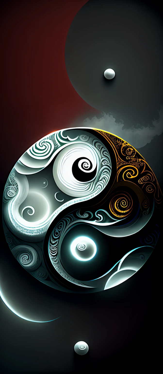 Yin Yin, ying and yang, yin yang, yinyang shaped, Taoism, 4k highly detailed digital art, duality, great digital art with details, harmony of swirly clouds, Beautiful artwork, inspired by Wu Wei, Beautiful depiction, clouds swirling