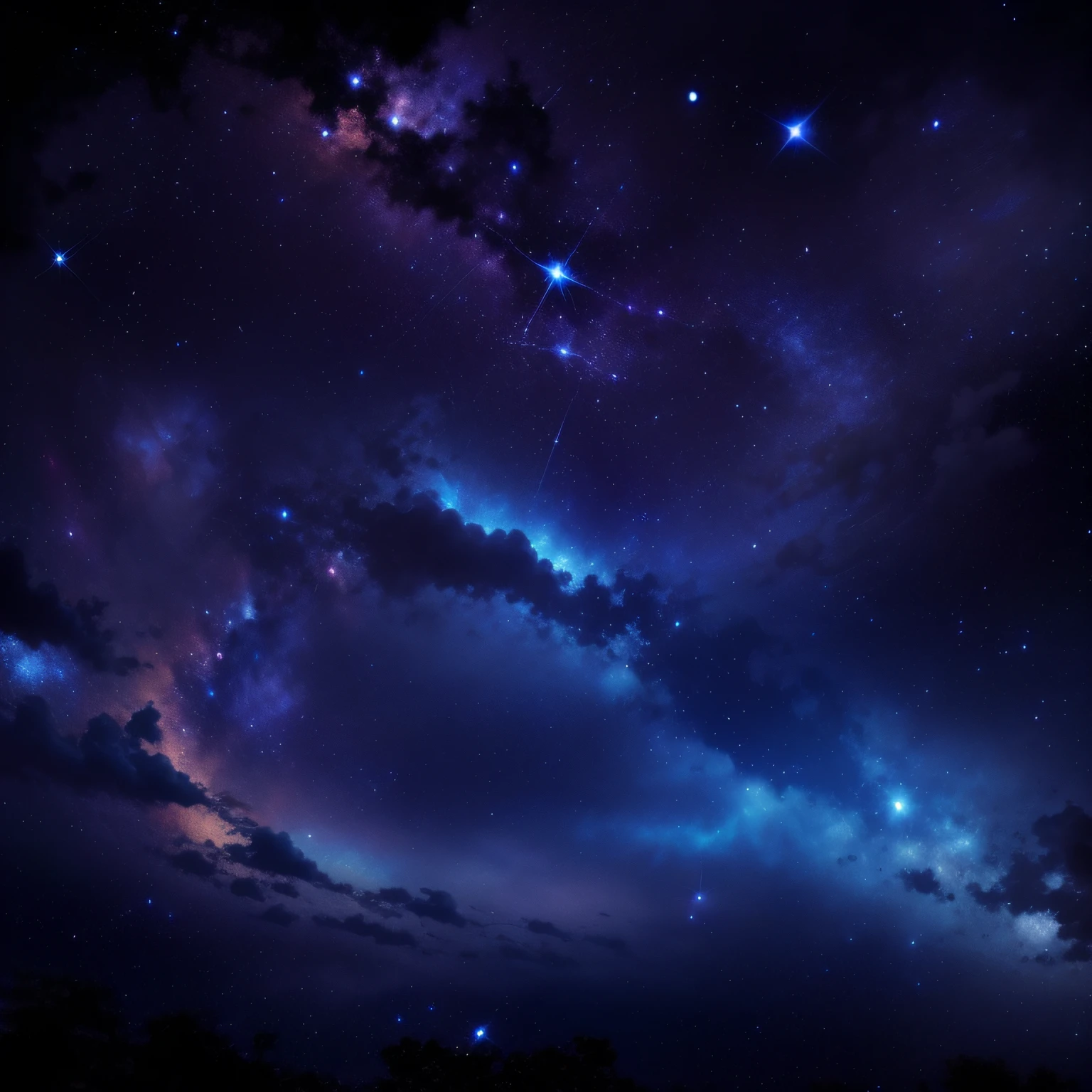 Tanoue，Black sky，A field of stars emits a shining warm cloud