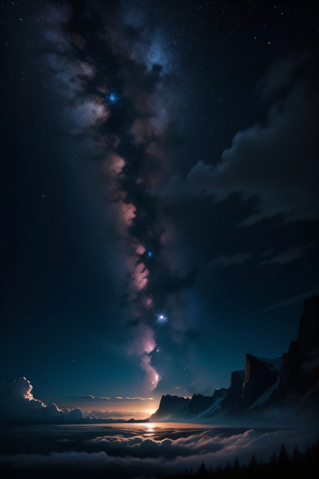 starrysky，sea of clouds，waterfallr，mont