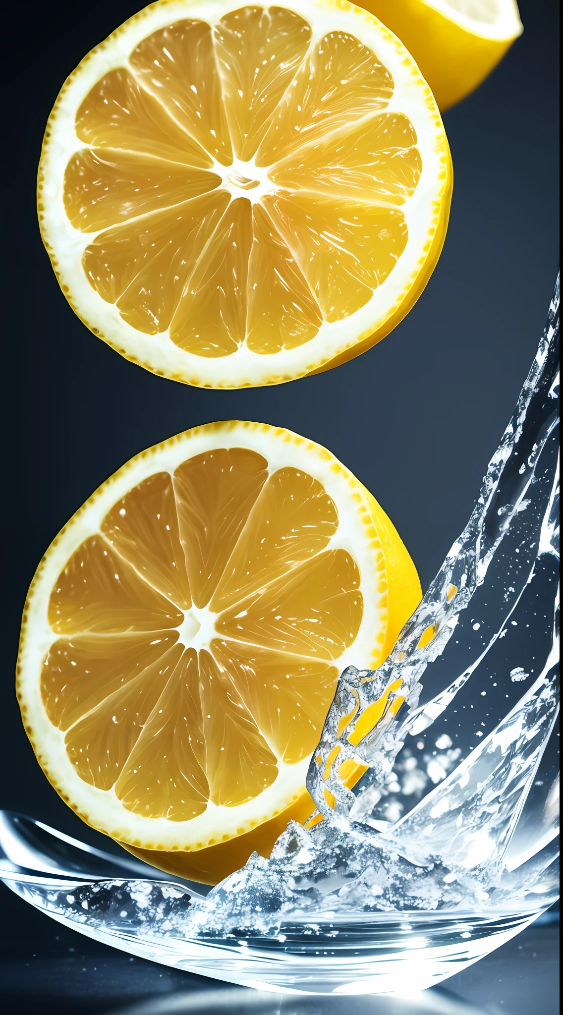 Crush a lemon into pieces,Juicy,delicacy,icey,promo photo,Complicated details,hdr,cinematic ligh,adobe lightroom,The is very detailed