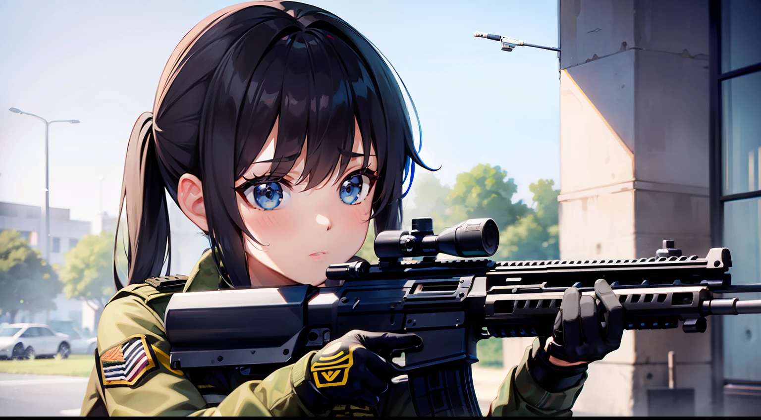 1 girl, military, pmc, cqb, gun girl, assault rifle, shooting gun