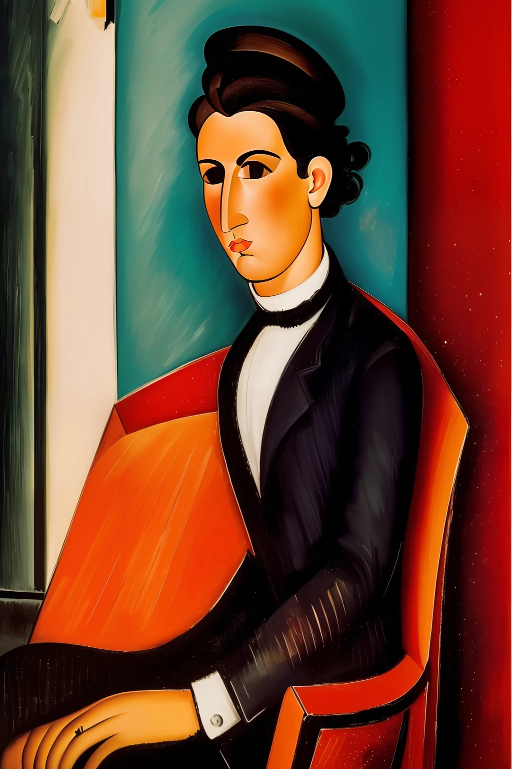 ((Fiesta alocada y salvaje)) in a Paris cabaret in the early twentieth century, los invitados son ((characters from the works of Amedeo Modigliani seated according to the composition of the image to be generated , otros personajes de pie en el fondo o a los lados))cinematography lighting, ultra detallado, Pintura digital, Artstation, arte conceptual, Suave, foco nítido, illustration, (piel alta y detallada:1.2), 8k UHD, DSLR, Soft lighting, alta calidad, Film grain, Fujifilm XT3 mix4 Wildstyle RAW foto,