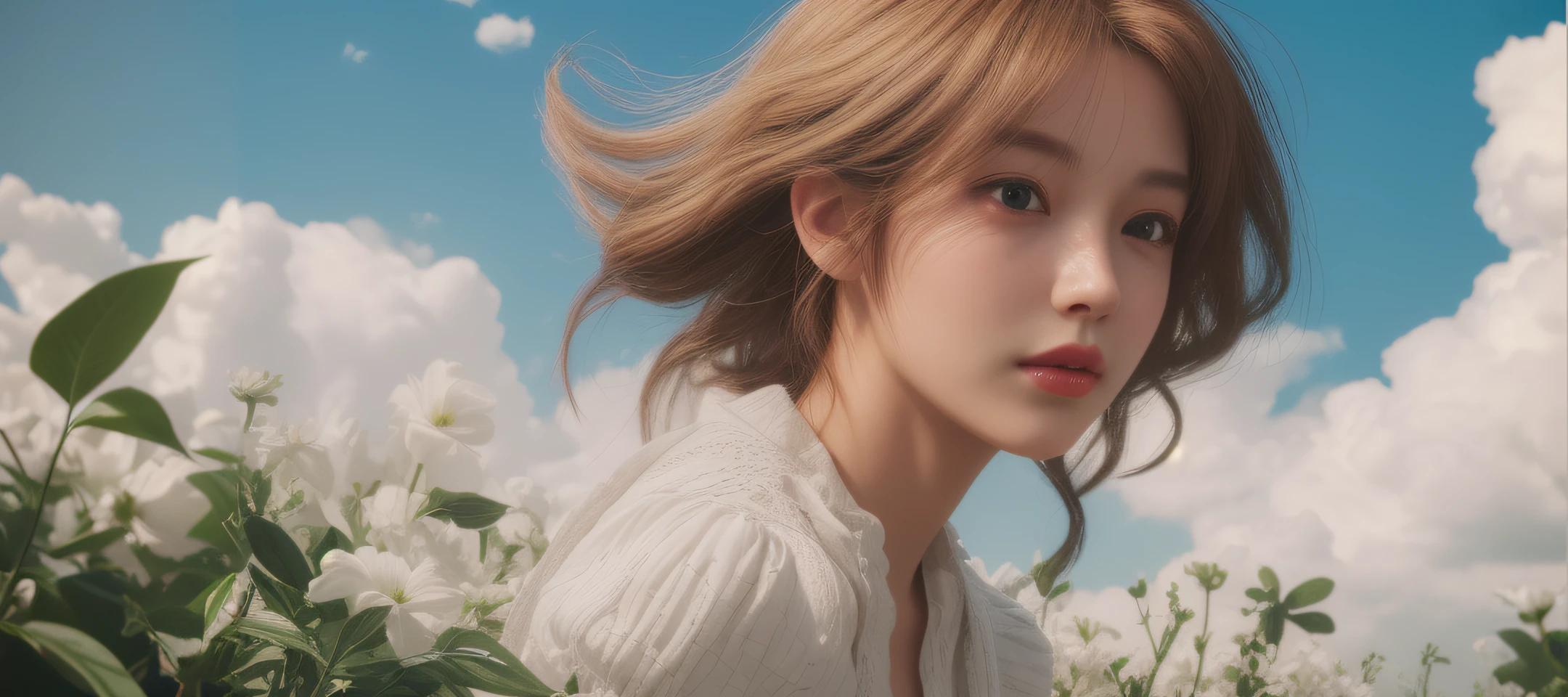 Alphad image of a woman in a flower field, Soft portrait shot 8 K, Rendu portrait 8k, Guviz-style artwork, render of april, [ 4 K photorealism ]!!, Art germ ; 3d unreal engine, [ 4 K photorealism ]!!!, Guviz, photorealistic anime girl rendering