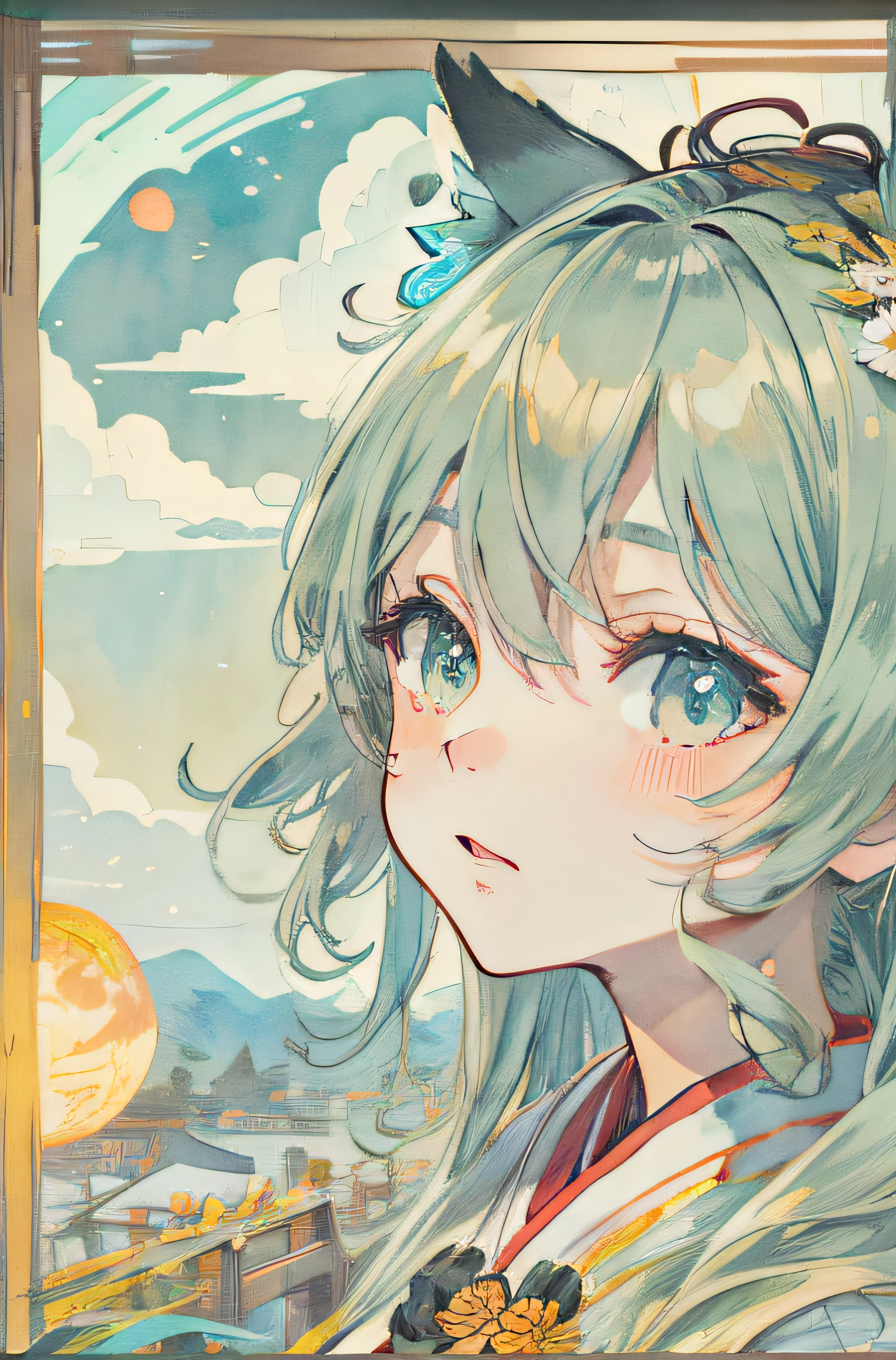 Anime girl with long hair and cat ears in front of the window, a beautiful anime portrait, style of anime4 K, Beautiful anime artwork, detailed portrait of an anime girl, Anime art wallpaper 8 K, Anime art wallpaper 4k, Anime art wallpaper 4 K, trending on artstation pixiv, anime portrait, Portrait of an anime girl, Anime style portrait, anime illustration