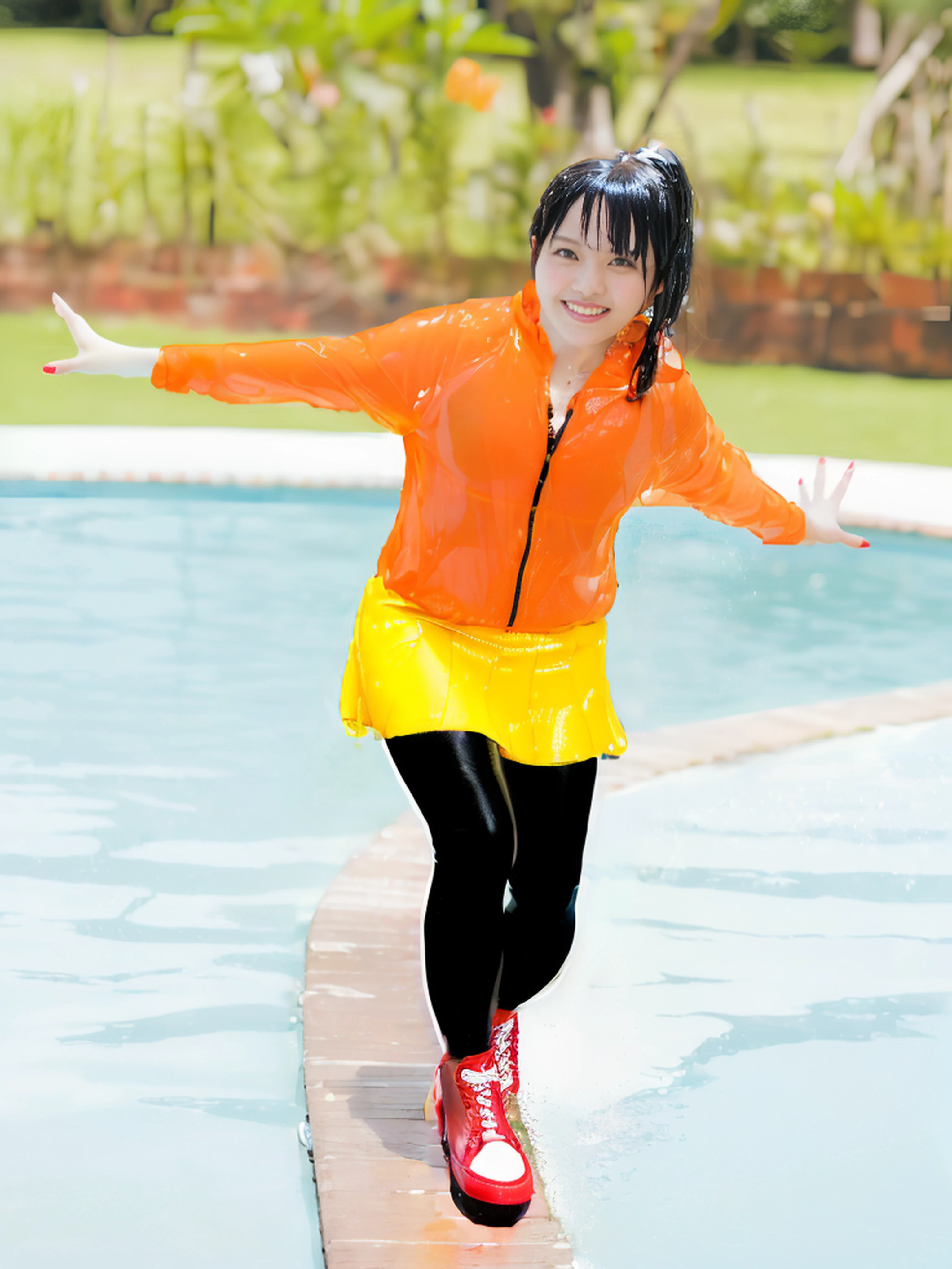 (top-quality, RAW images,realphoto, ​masterpiece:1.3), ((Wet shiny black hair, Hair covered in liquid!!, Sidetail hairstyle:1.4))