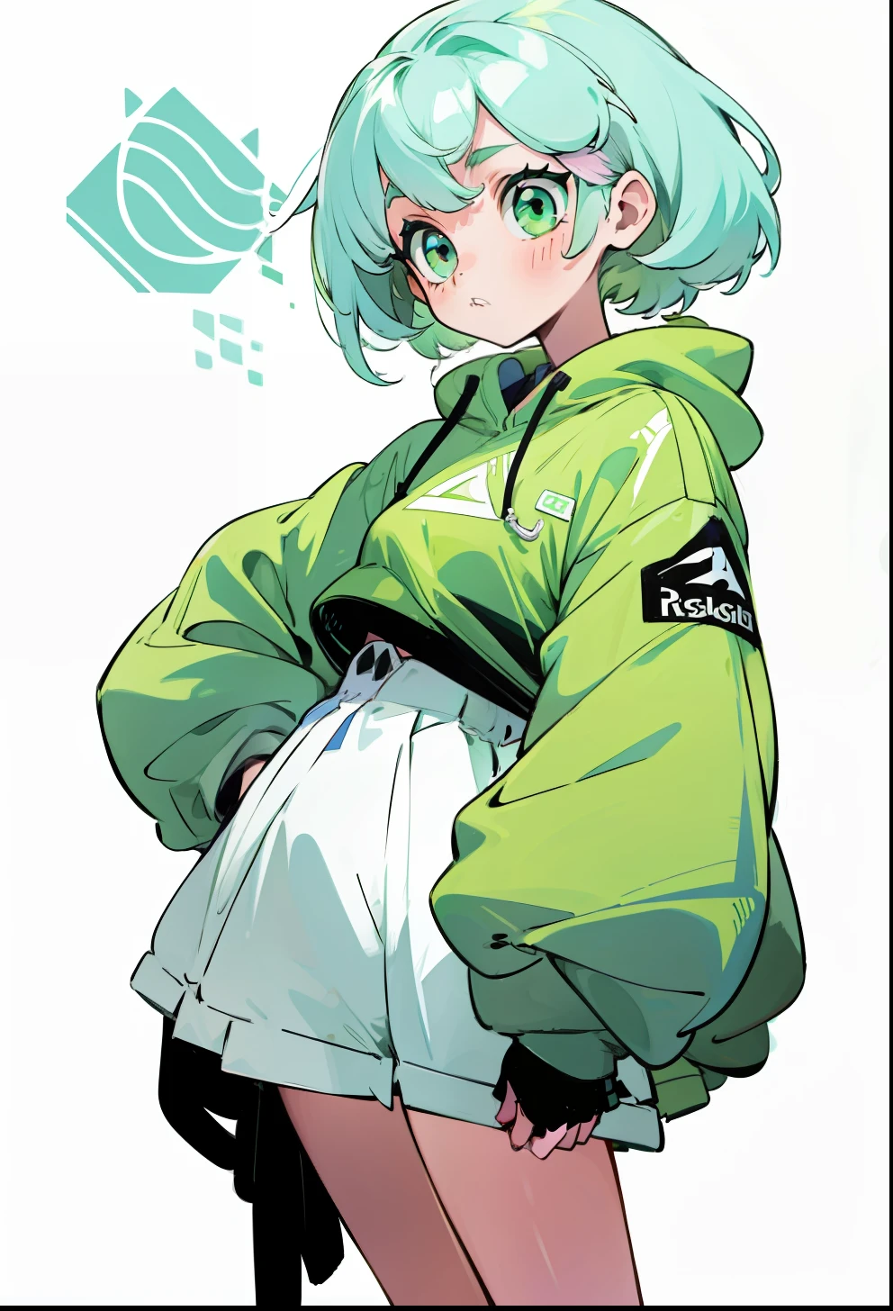 Pastel green hair, 1Girl, Reebok Clothing,