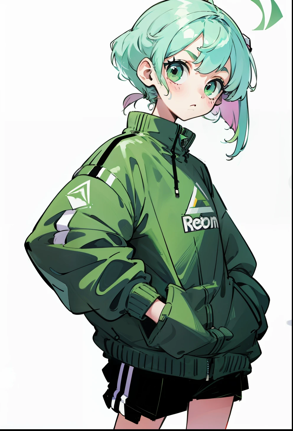 Pastel green hair, 1Girl, Reebok Clothing,