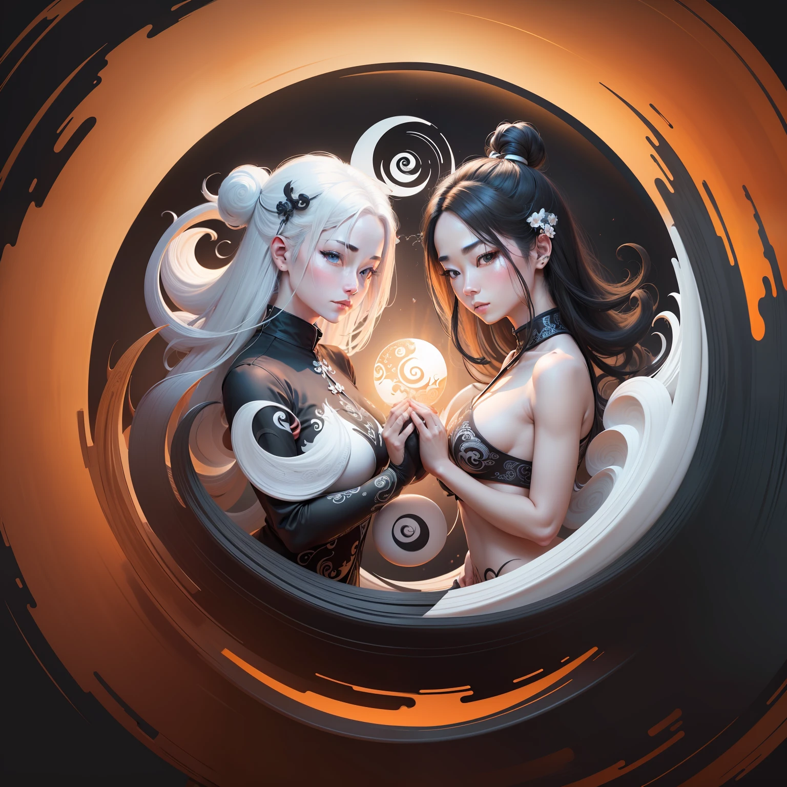 yin yang，Wagas， Taoism, 4k highly detailed digital art, duality, great digital art with details, harmony of swirly clouds, Beautiful artwork, inspired by Wu Wei, Beautiful depiction,Need