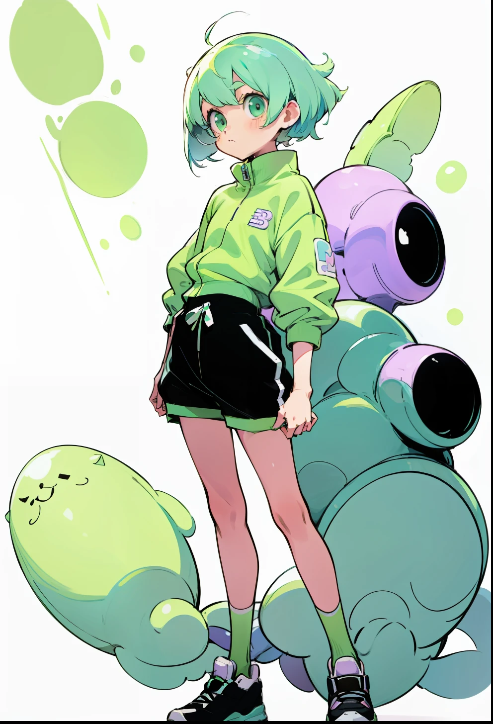 Pastel green hair, 1Girl, New Balance Apparel, stand up