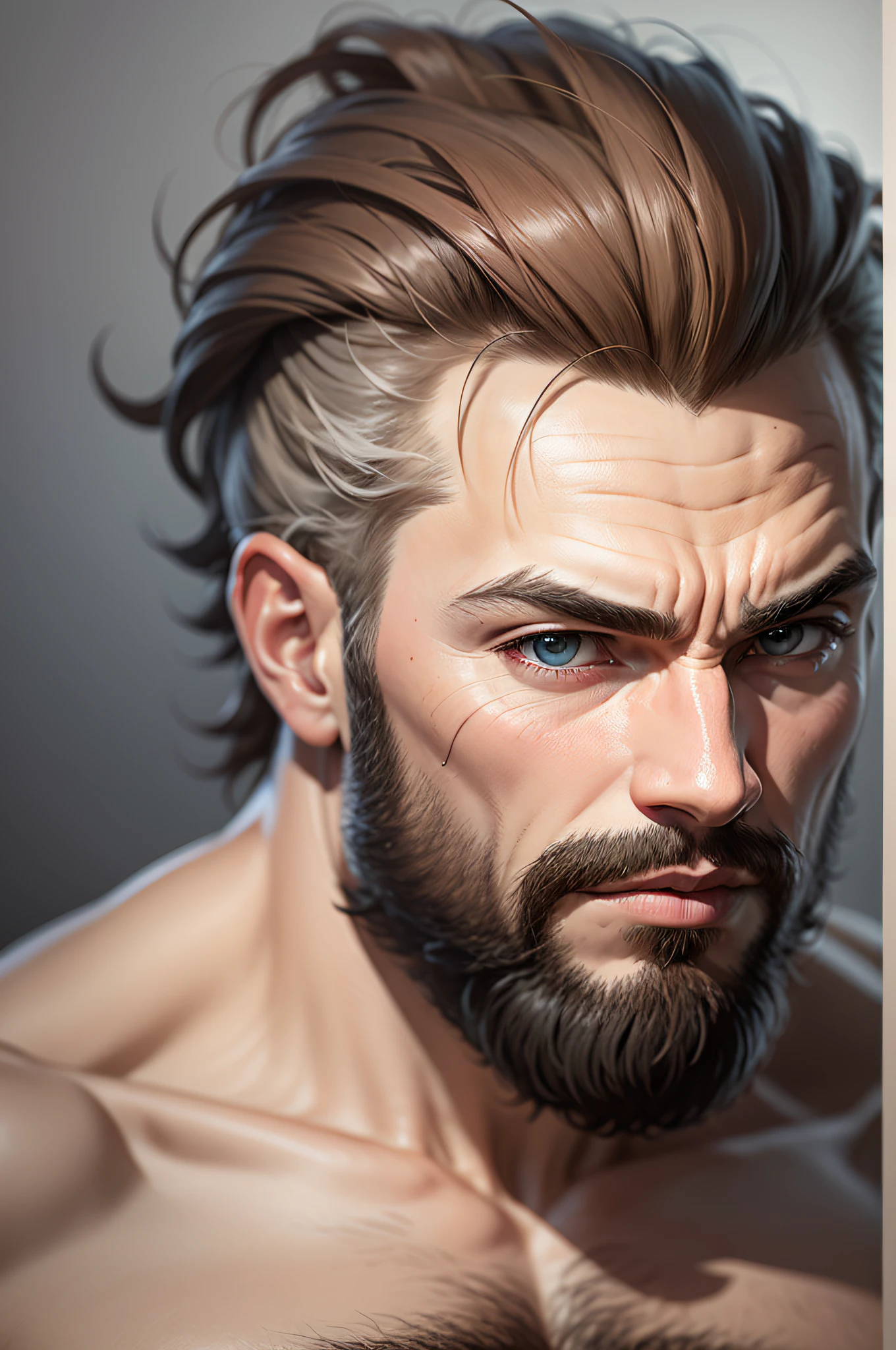 homem  apavorado, com cabelos longos e barba obra prima, 8k