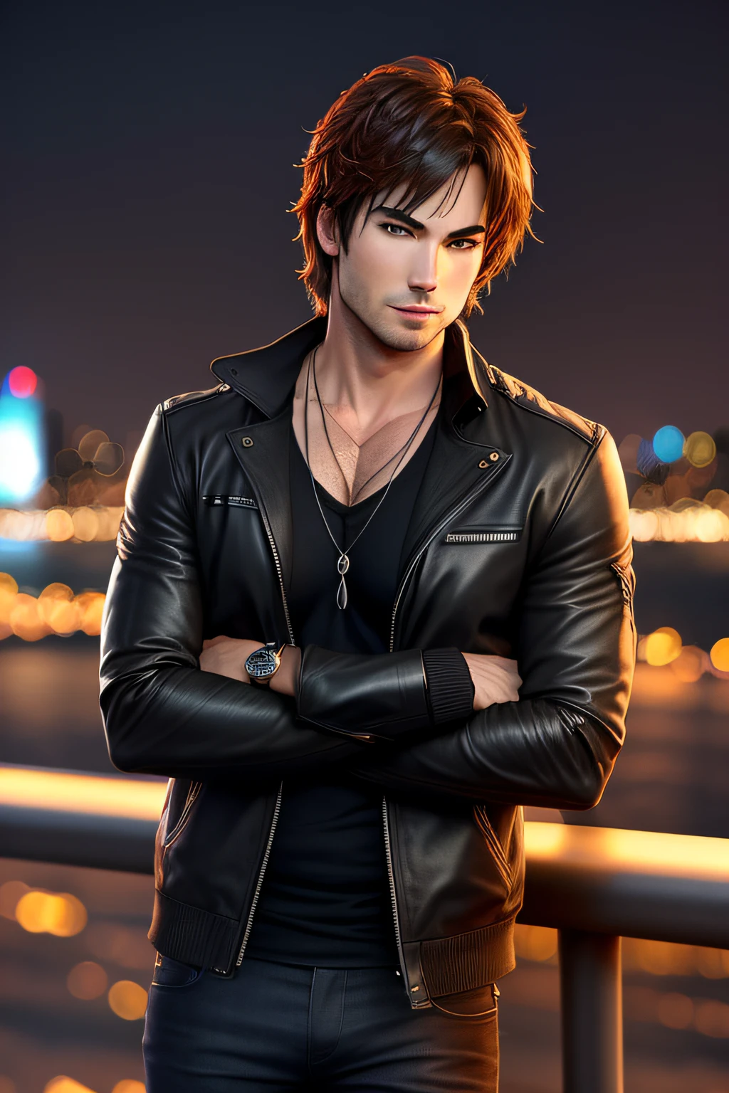 Ian Somerhalder, Nova York (noite), smoky background. Detalhado, alta resolução, illustration.