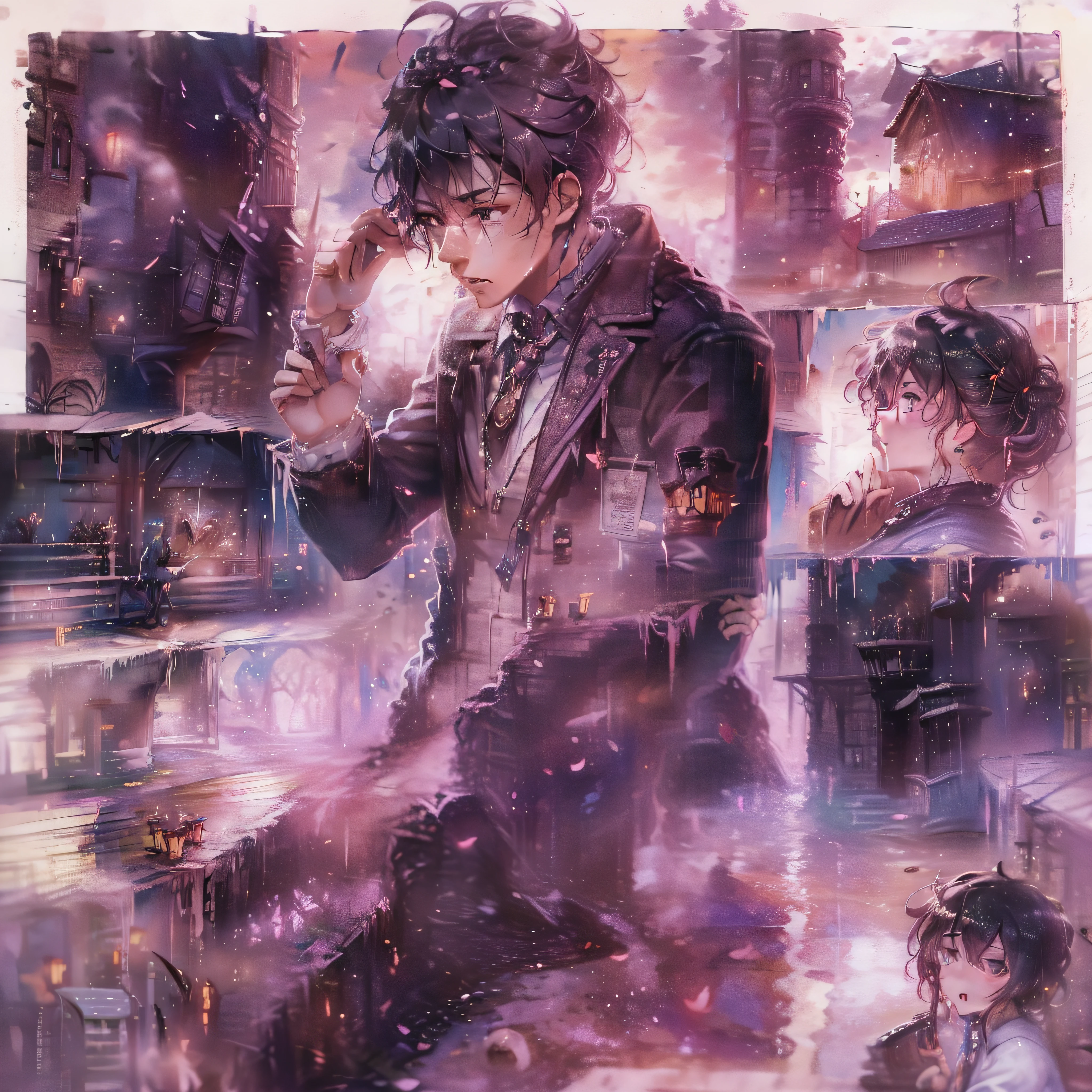 masterpiece、Melancholy young man、Poor figure、tense look、fine lines、Young man in withered black suit、1a person々youthfulness、Landscape with rusty shades、20Century London、Sherlock Holmes & The city of London where John Watson played an active role、Victorian、RAW photo of a landscape、detaile、Photorealsitic、hyper realistic photography、8K UHD、Digital SLR、Soft lighting、hightquality、film grains、FujifilmXT3、(masterpiece)、Human perspective、People's eye level、masterpiece、top-quality、Highly elaborate CG Unity 8K wallpapers、an oil painting、awardwinning photo、Bokeh、depth of fields、nffsw、bloom、chromatic abberation、Photorealsitic、Very detailed、art stations、Trending on CGSociety、Convoluted、high details、Dramatic、Volumetric lighting、artwork in the style of guweiz, guweiz masterpiece, guweiz on pixiv artstation, guweiz, guweiz on artstation pixiv, by Yang J, in the art style of bowater, loish and wlop