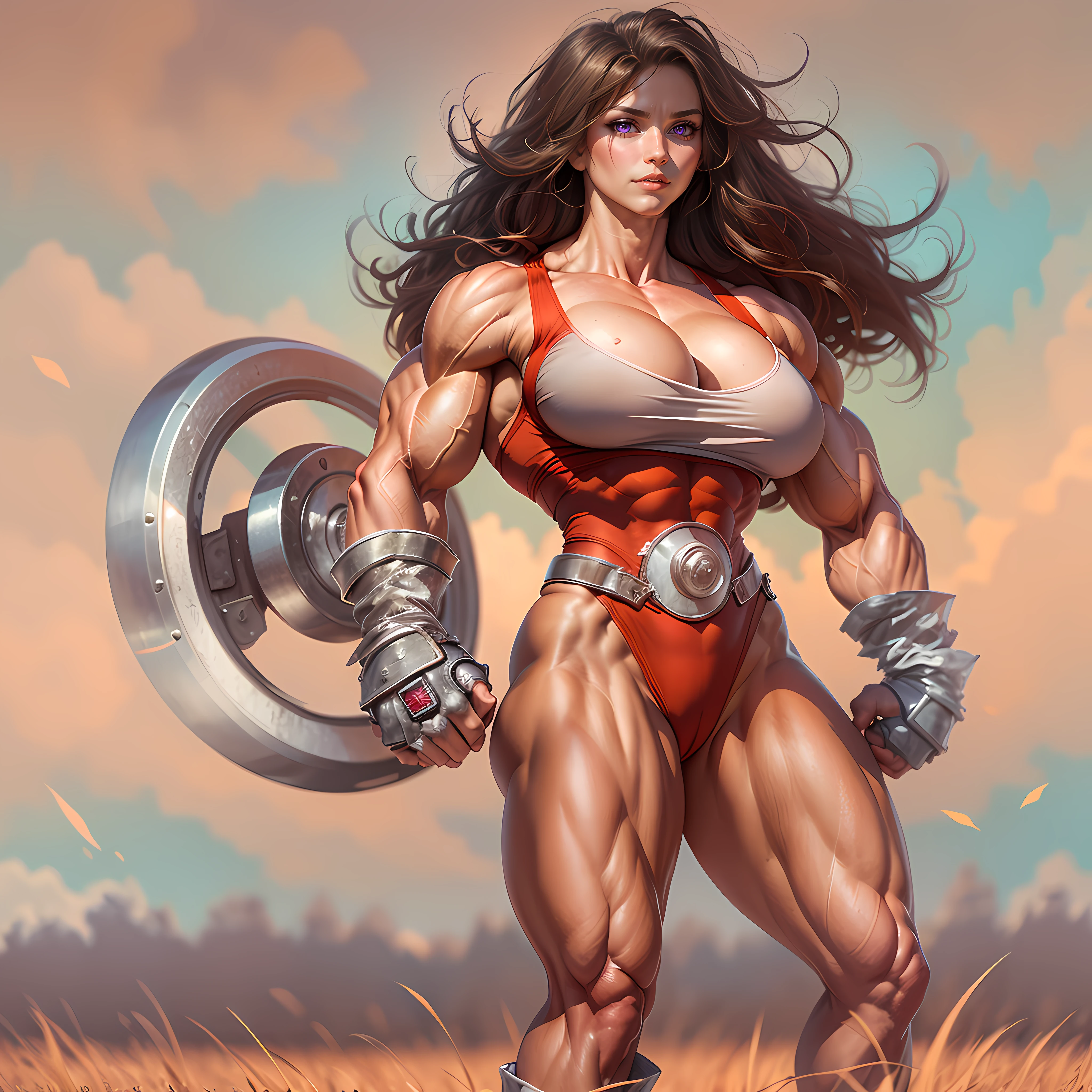 (beautiful face: 2), beautiful nordic woman face, 25-year-old woman face, thick muscular neck, matching neck, matching trapezius muscles, matching hair, slight smirk, neutral stare, purple eyes