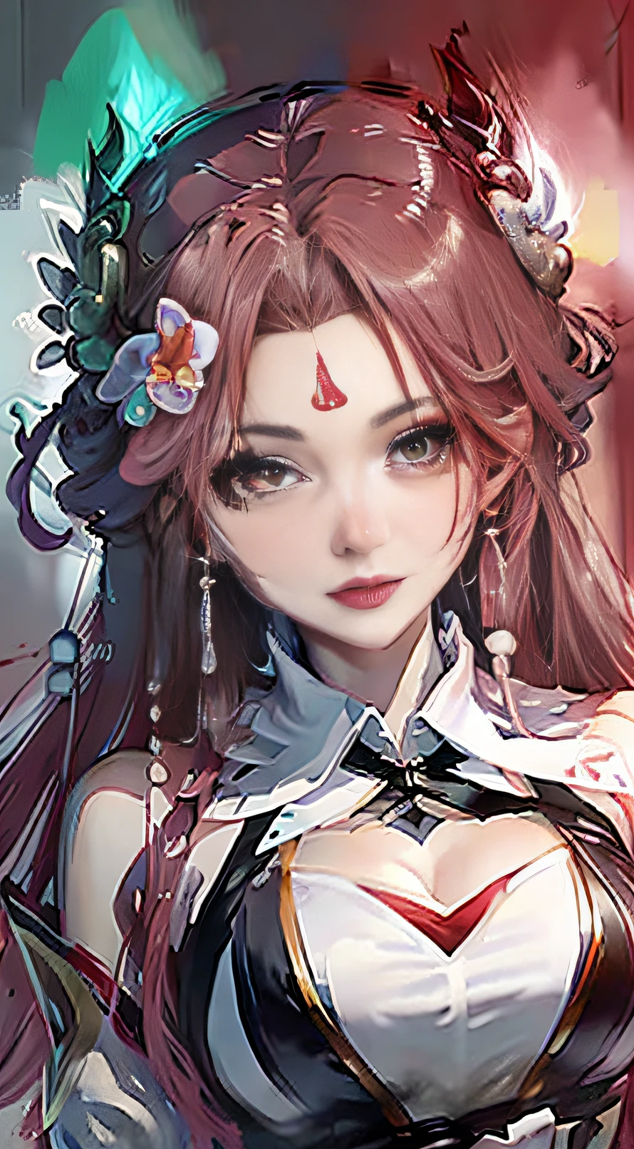 （tmasterpiece：1.2）， best qualtiy， tmasterpiece， Original， （Realistic1.3）， （VerydetailedCG：1.2）， [（white backgrounid：1.3）：：5]，isometry，1个Giant Breast Girl，Medium Shot Shot，（full bodyesbian：1.3），Kamiasto ayaka，Official alternating hairstyles，，bluntbangs，Butterfly hair ornaments，hair flower，a blue dress，Gray eye，lightblue hair，mole under the eye， Mannequin，Imperial water