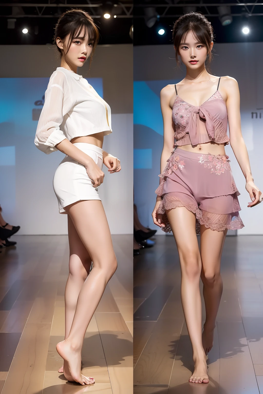 best qualtiy, Full body like,Foot nails,Summer clothes,Fashion show,Barefoot,Refined face,pretty face,1 25-year-old woman,slimfigure,Larger bust