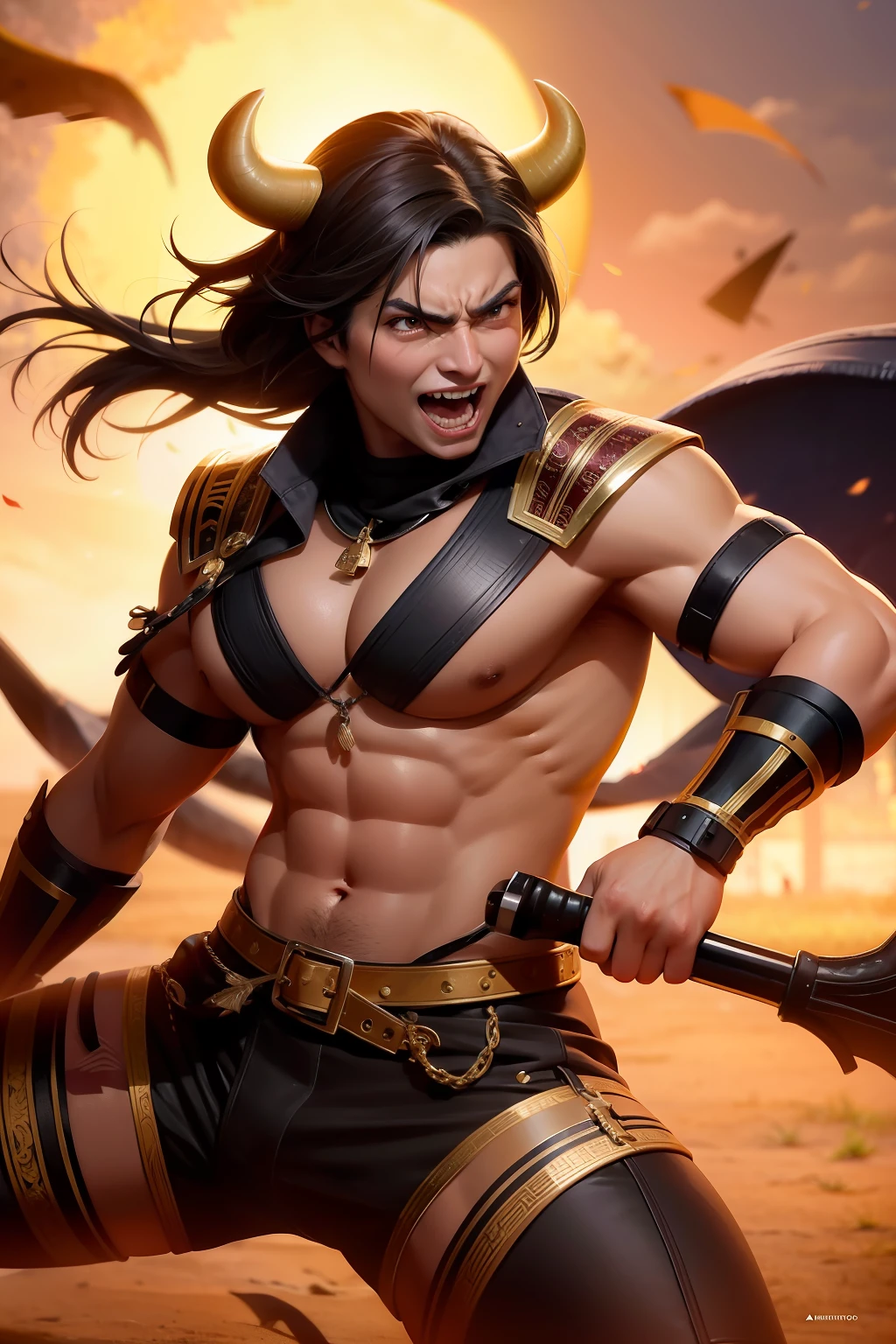 Bullfighting warriors,male people,cow horn,Ferocious