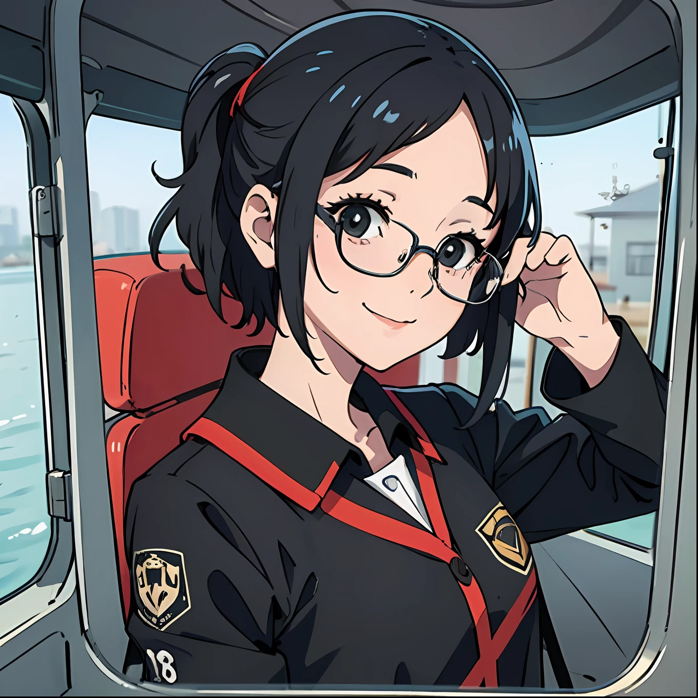 menina em apuros, 16 anos, Uniforme escolar, seios pequenos, rabo-de-porco preto, Patsun, cabelos pretos, sorrindo, glasses, saia enrolada para mostrar a virilha, rechonchudo