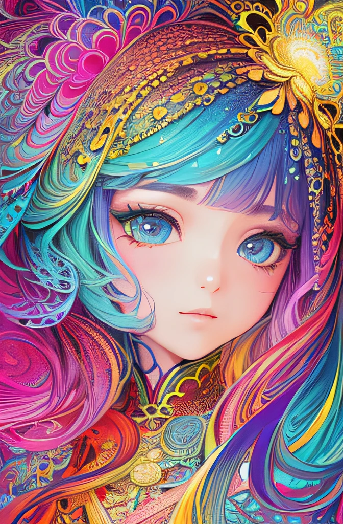 (masterpiece、top-quality、top-quality、Official Art、Beautifully Aesthetic:1.2)、Highly detailed fractal art、(colourfull:1.5)、highest details、Zentangle、a closeup、 (1girl in:1.5), 独奏, (dynamicposes), (abstract background:1.5), (shinny skin),
