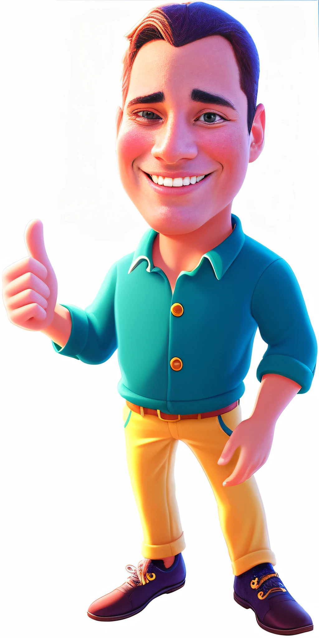 Homem dos desenhos animados com polegares para cima e vestindo uma camisa verde, Personagem 3D, Personagem 3D, Arnold render, personagem de desenho animado, imagem dos desenhos animados, animation character, promotional render, Cartoon style illustration, Iconic character of high detail, arte dos desenhos animados, arte oficial do personagem, personagem do jogo, toon rendering, arte do personagem, Arnold Maya render, Caractere estilizado, 3 d desenho animado, Personagem de close up