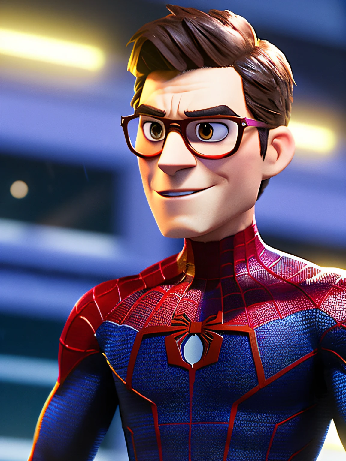 peter parker in spiderman costume, no mask, (estilo pixar) (obra maestra: 1.2) (Bokeh) (La mejor calidad) (Cuero detallado) (Textura detallada) (8k) (claymation) (cinematography lighting) (foco nítido)