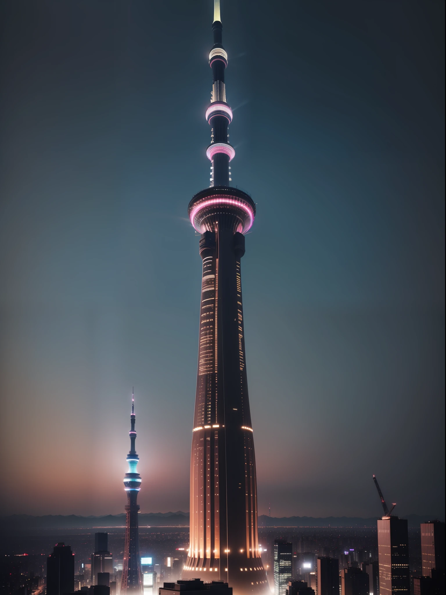 Only the Tokyo Skytree is built on an empty black plateau.、black backgrounds、darkmode、top-quality、ultra-detailliert、An ultra-high picture quality、Hi-Res