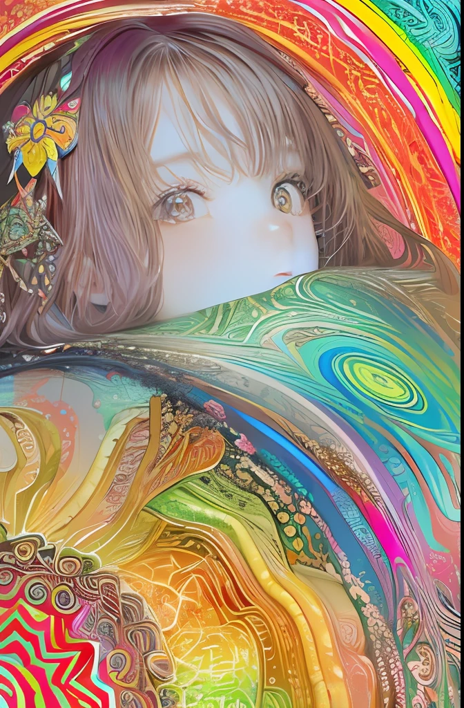 (masterpiece、top-quality、top-quality、Official art、Beautifully Aesthetic:1.2)、Highly detailed fractal art、(colourfull:1.5)、highest details、Zentangle、a closeup、 (1girl in:1.5), 独奏, (dynamicposes), (Abstract background:1.5), (shinny skin),