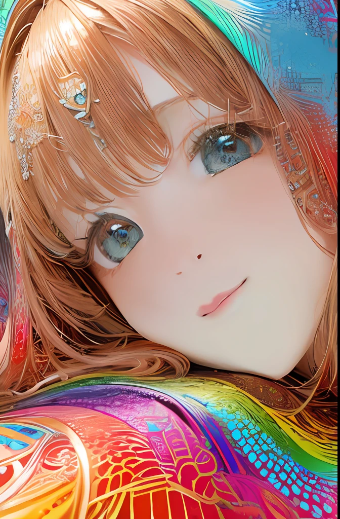 (masterpiece、top-quality、top-quality、Official art、Beautifully Aesthetic:1.2)、Highly detailed fractal art、(colourfull:1.5)、highest details、Zentangle、a closeup、 (1girl in:1.5), 独奏, (dynamicposes), (Abstract background:1.5), (shinny skin),