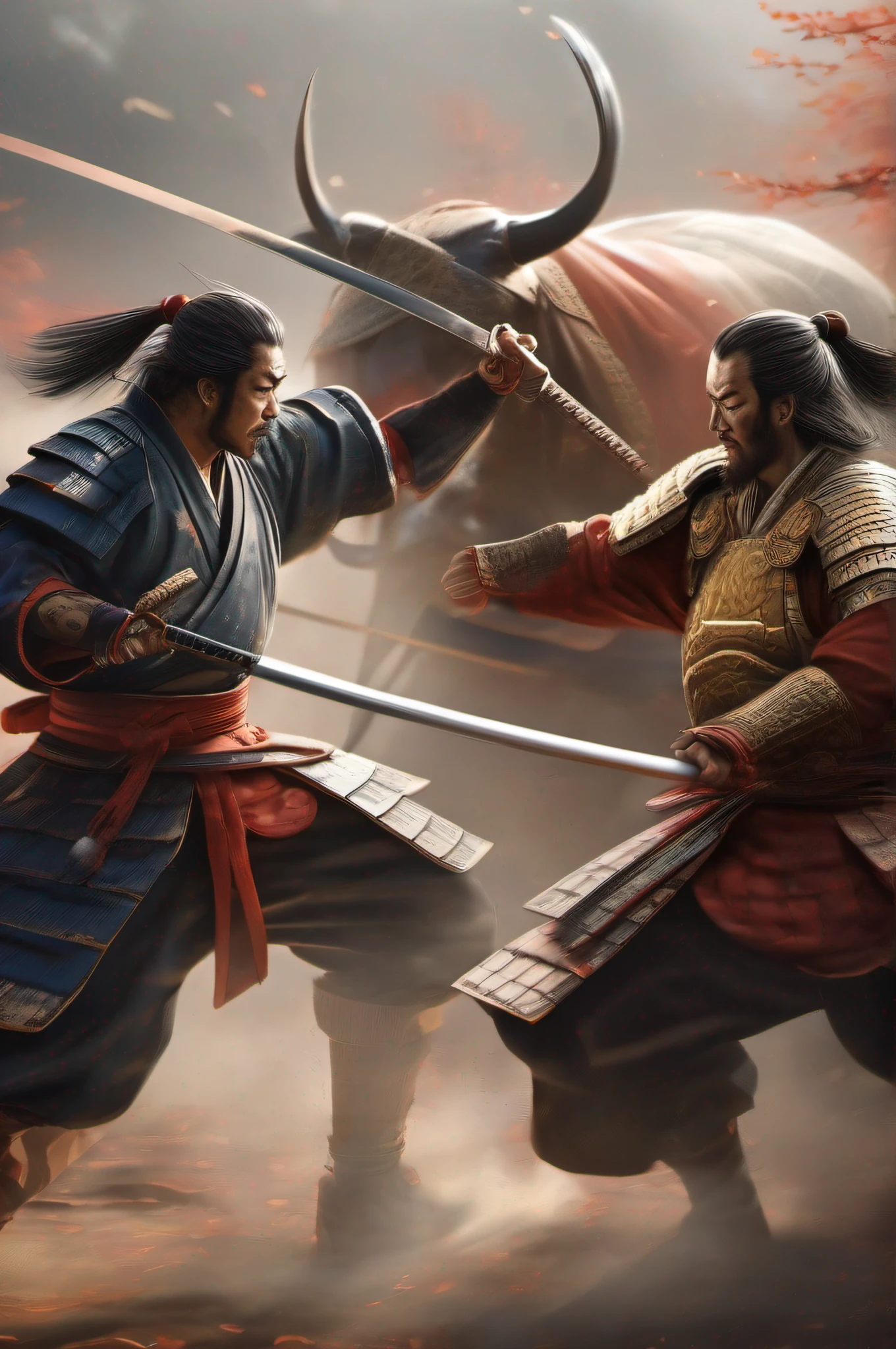 samurai fighting, epic battle, ultra realistic