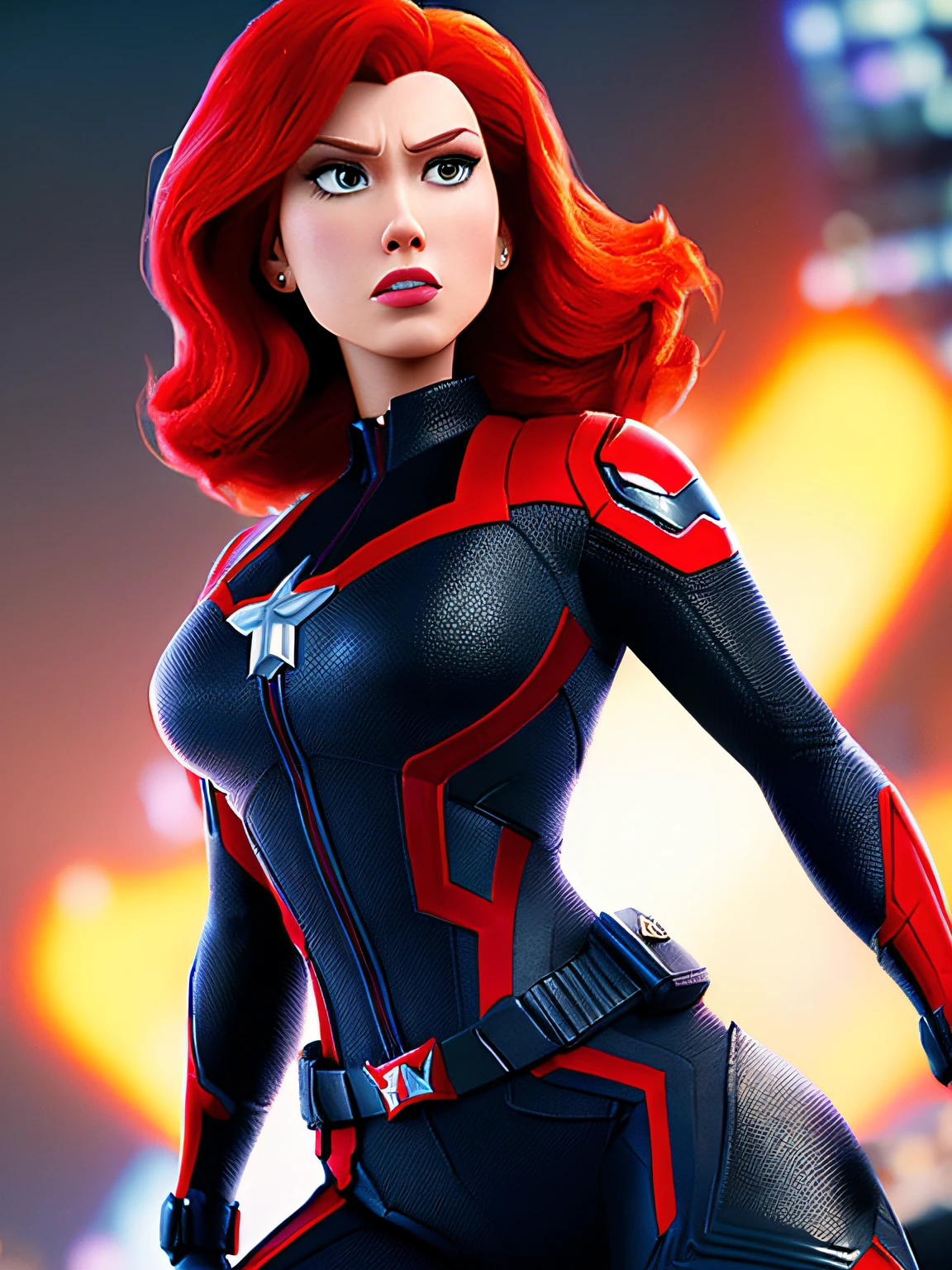 black widow from marvel, (estilo pixar) (obra maestra: 1.2) (Bokeh) (La mejor calidad) (Cuero detallado) (Textura detallada) (8k) (claymation) (cinematography lighting) (foco nítido)