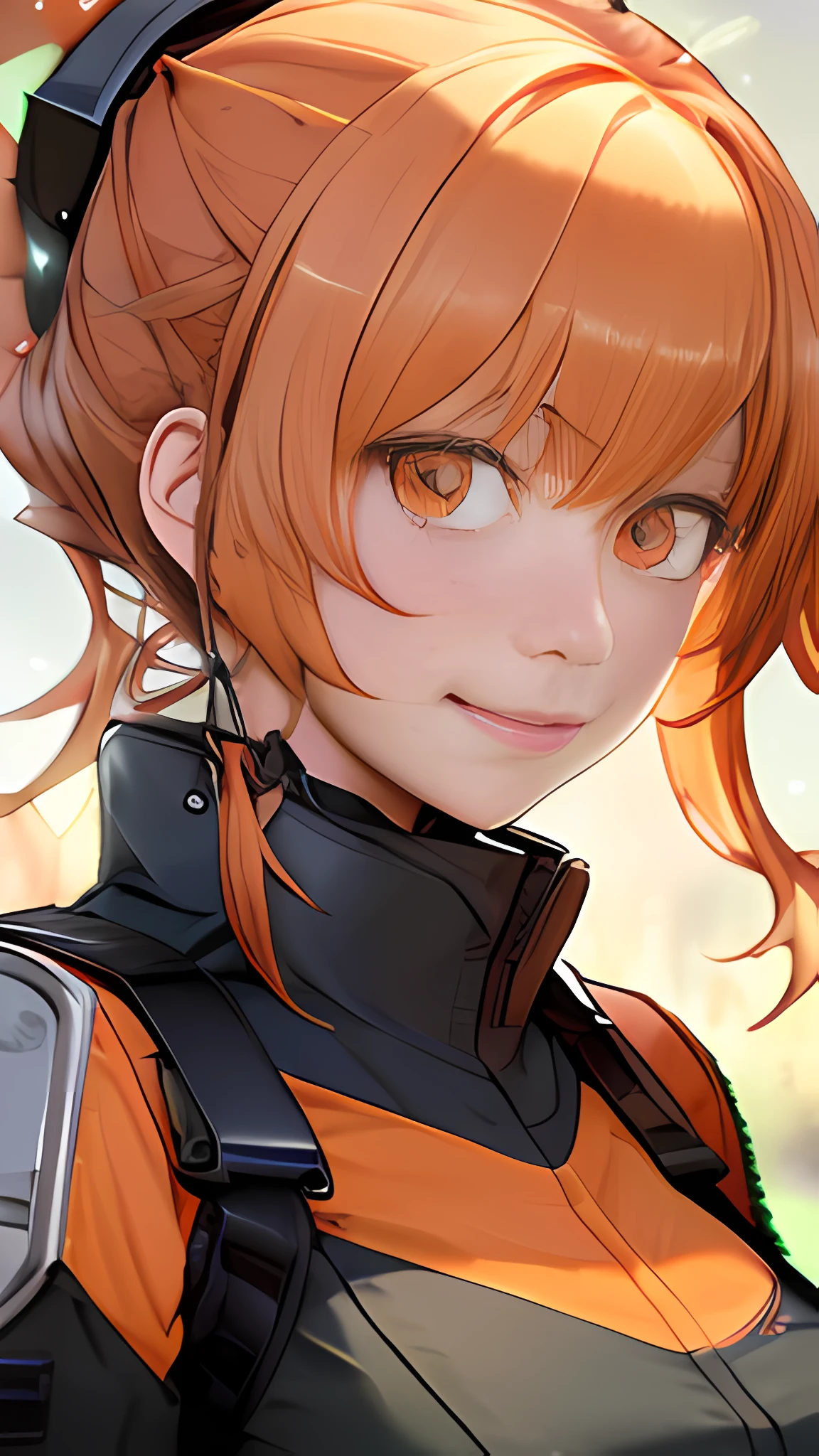 (Meisterwerk:1.2), (best quality:1.2), (Ultra-High-Res:1.2) ,(8k resolution:1.2), (portrait:1.5),(sweet smile: 1.2),
Science-Fiction,girls frontline,Nahe Zukunft,Survival at the end of the world,
1 Frau,orangefarbene Haare, die mit einem Pferdeschwanz gebunden sind , orangefarbene Augen ,
Kaala,