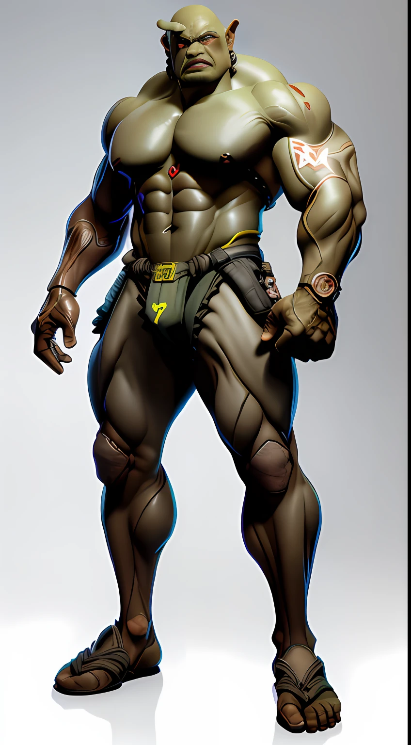 Orc male wears only underwear, full body muscles, handsome