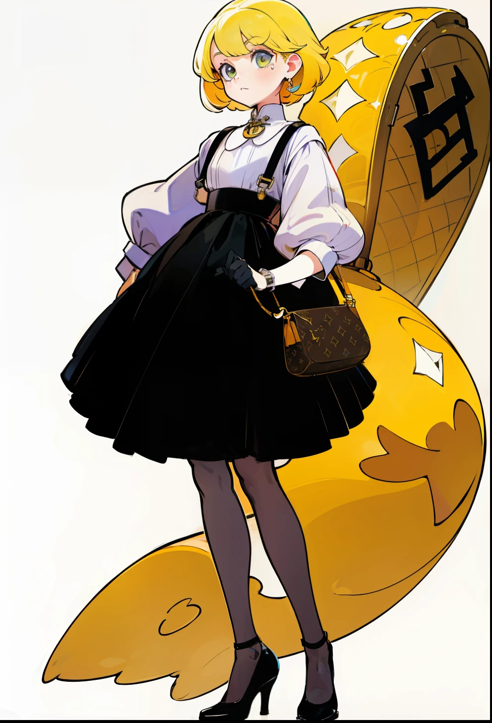 Yellow hair, 1Girl, Louis Vuitton Clothing, stand up