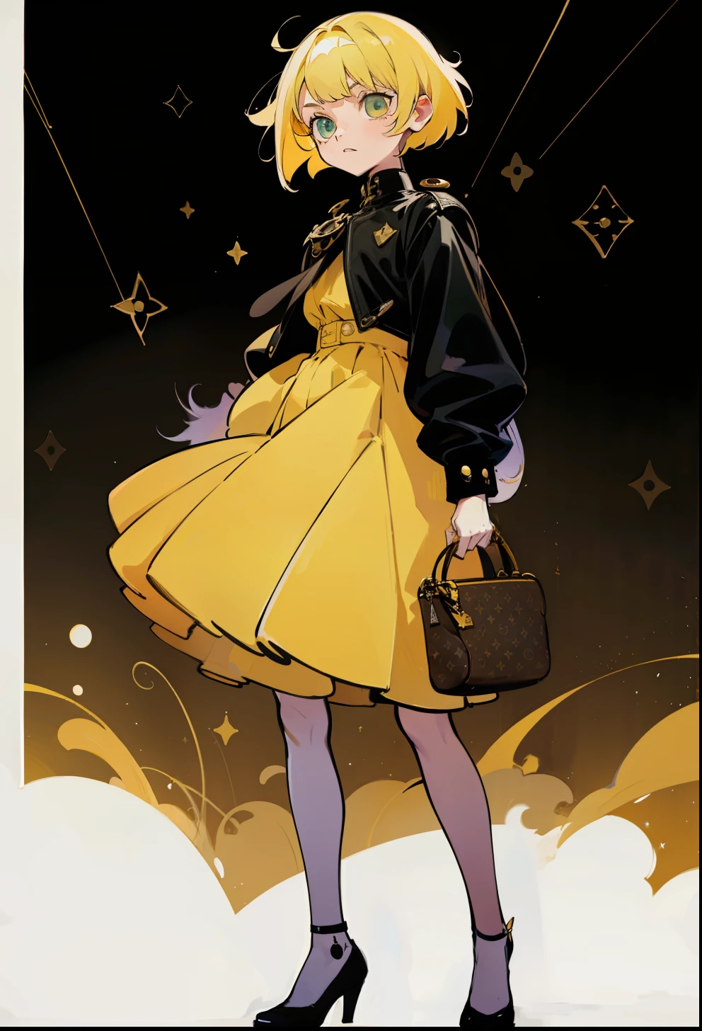 Yellow hair, 1Girl, Louis Vuitton Clothing, stand up