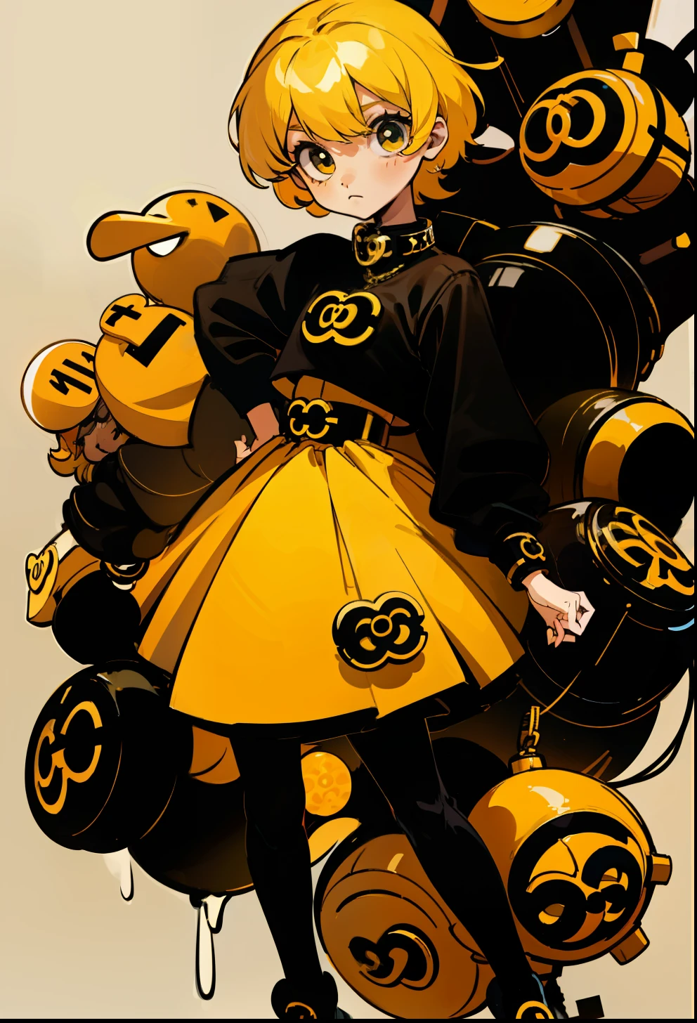 Yellow hair, 1Girl, Chanel clothing, stand up