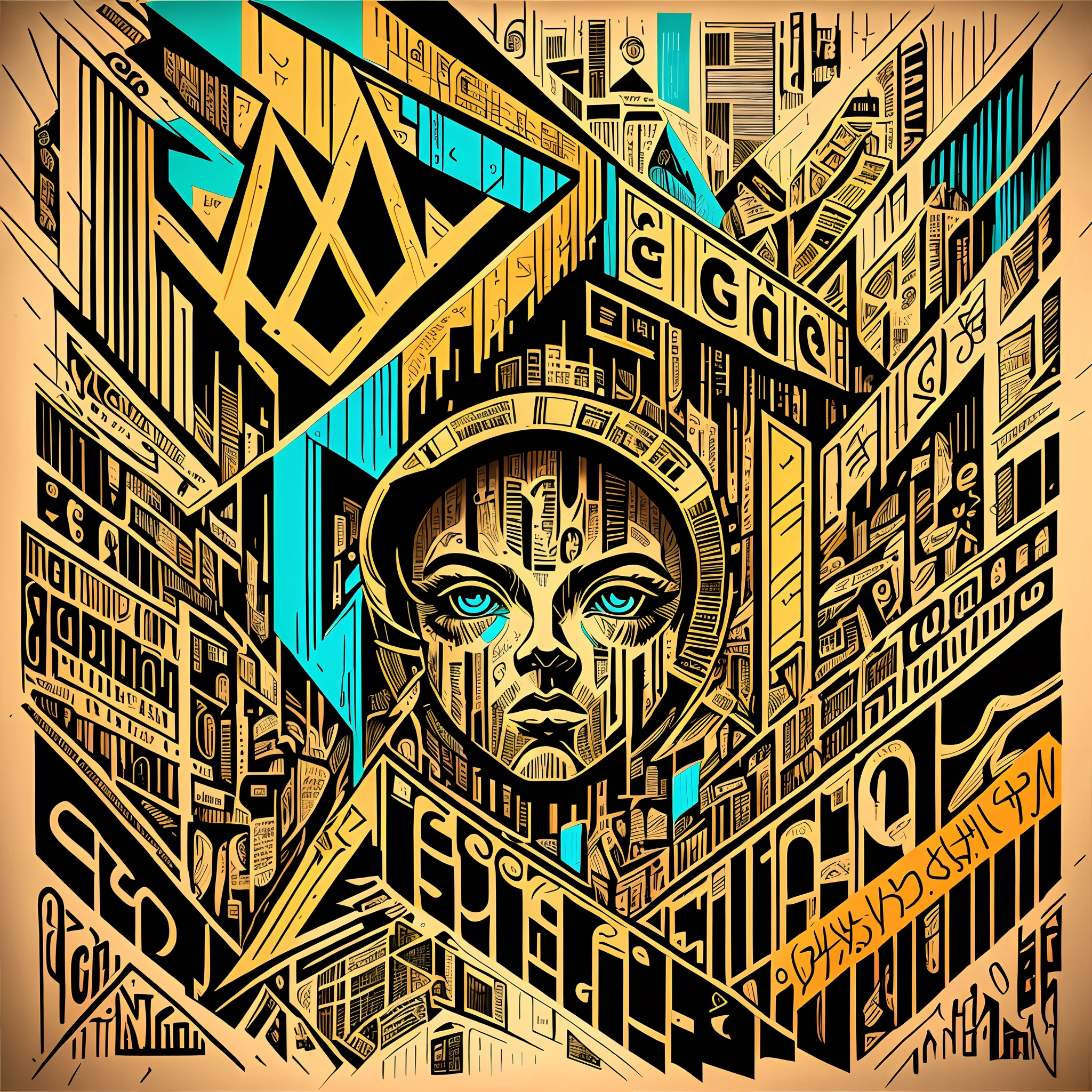 colorful art of different icons drawn around the word (go) that is highlighted and larger in the center of the image, in the style of urban graffiti and sketch drawing, use of fabric, gadgetpunk, dynamic letters, paper cutting --auto --s2