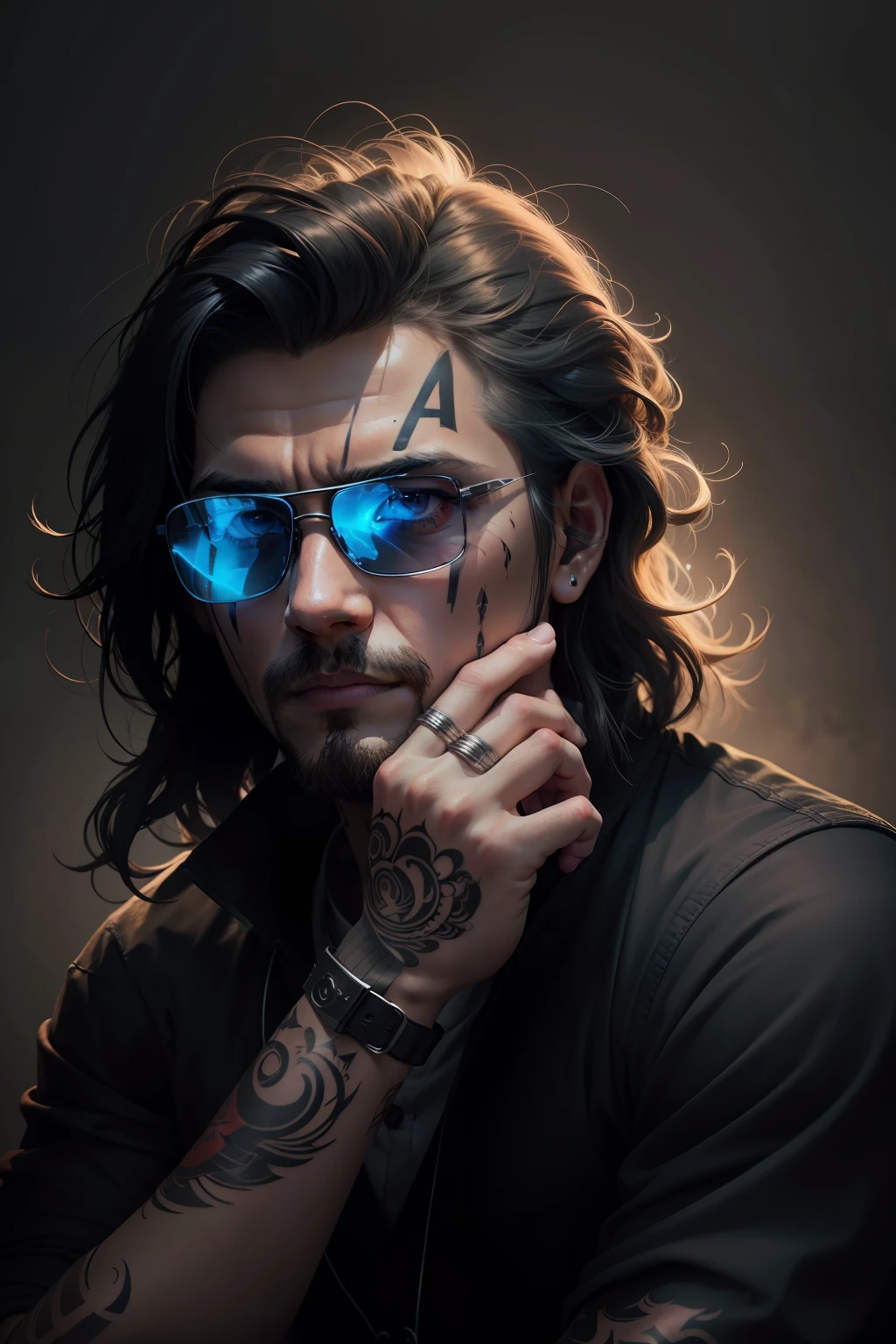 Change background man do not change the face do not change the clothes colour grading ultra HD tattoo on face hand on blood
