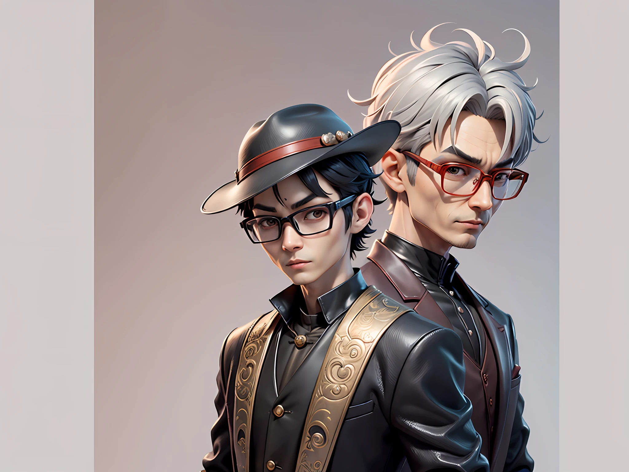 Young man with oriental face in leather hat, dragon, formal suit, short black hair, silver glasses, digital painting, 3D character design by Mark Clairedon and Pixar and Hayao Miyazaki and Akira Toriyama, the illustration is a high-definition illustration in 4K resolution with very detailed facial features and cartoon-style visuals.