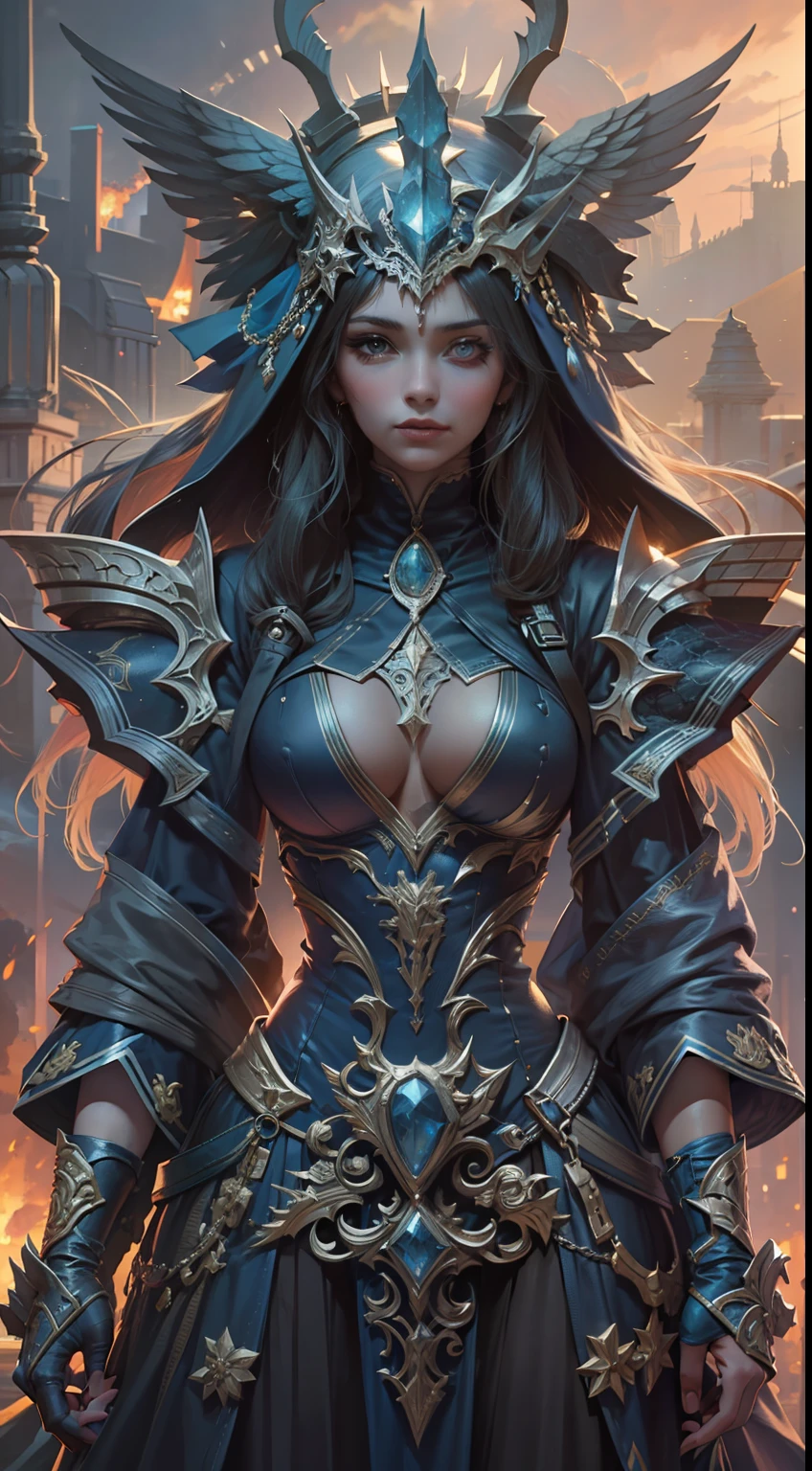 Beautiful woman in insanely intricate Storm Sorcerer Outfit