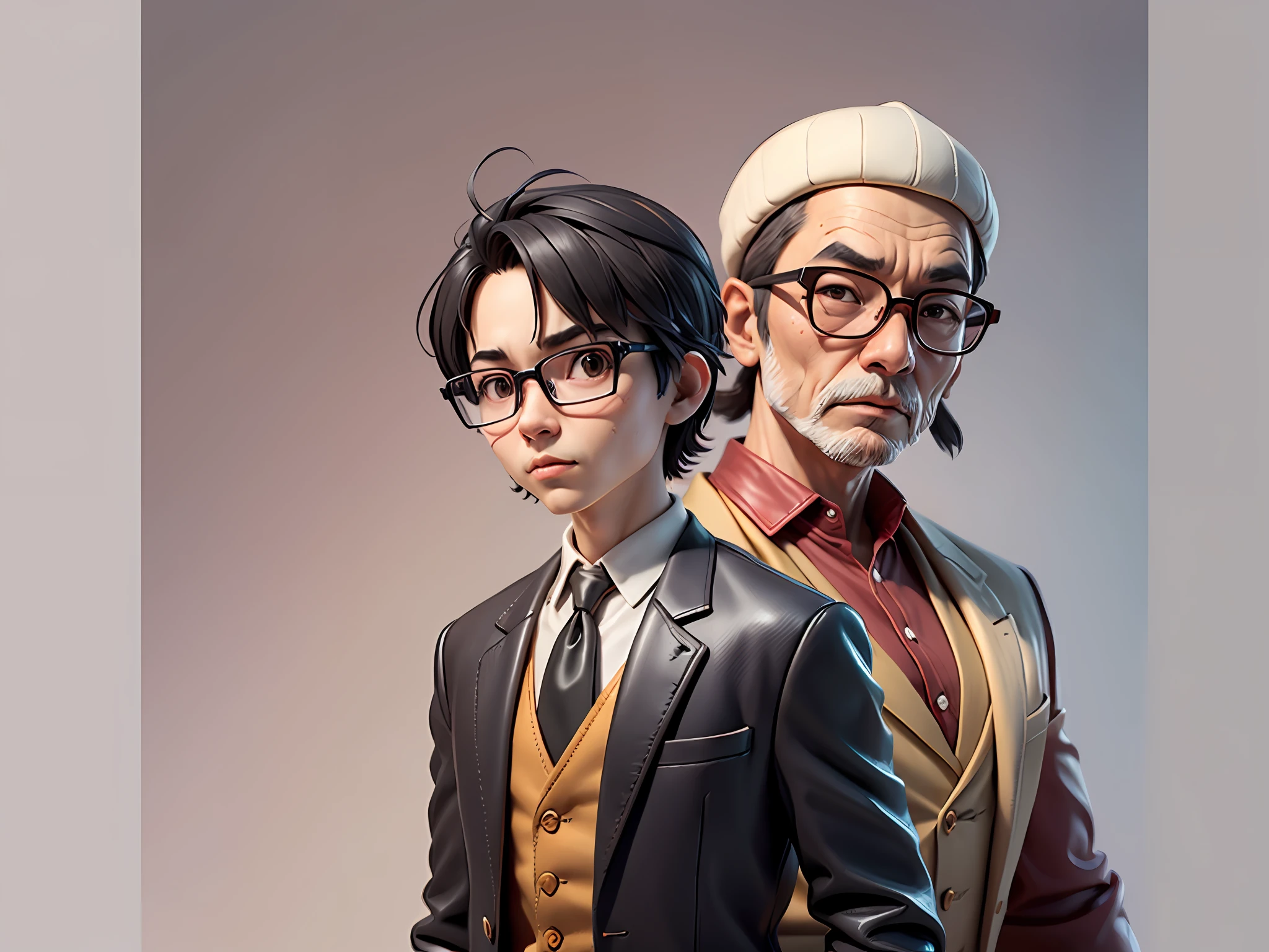 Young man with oriental face in leather hat, dragon, formal suit, short black hair, silver glasses, digital painting, 3D character design by Mark Clairedon and Pixar and Hayao Miyazaki and Akira Toriyama, the illustration is a high-definition illustration in 4K resolution with very detailed facial features and cartoon-style visuals.