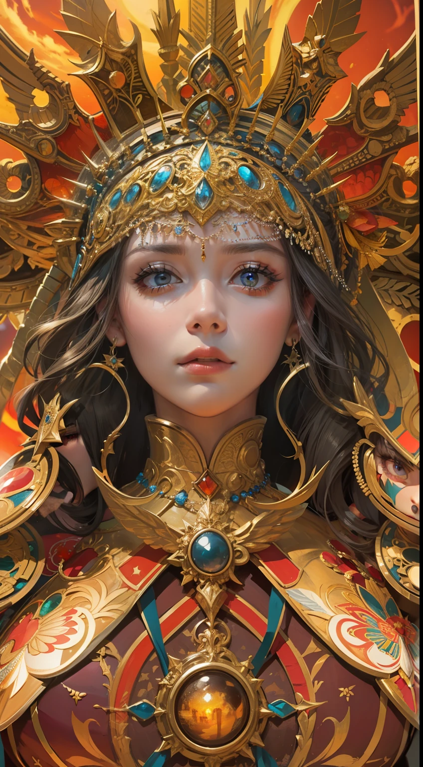 Beautiful woman in insanely intricate Sun Priest Outfit