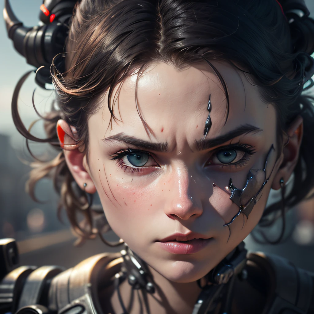 (ohwx) a demon alien, scary look, close-up, photography, natural light, photorealism, cinematic rendering, ray tracing, highest quality, highest detail, cinematics, third-person view, blur effect, long exposure, 8K, Ultra-HD, daylight, changing lighting, cinematic lighting, high key1mechanical girl, ((ultra realistic details)), portrait, global lighting, shadows, octane rendering, 8k, ultra sharp, metal, intricate, detailed embellishments, cool colors, egyptian details, very intricate details, realistic light, trend in CGsociety, bright eyes, front camera, neon details, mechanical limbs, blood vessels connected to tubes, mechanical vertebrae that attach to the back, mechanical cervial that attaches to the neck, sitting, wires and cables that connect to the headSyberart, centered, it creates a dramatic, action-packed Terminator. Use advanced photography and image editing techniques to realistically capture intense expression and posture, and play with light and shadow to add depth and drama to the image. Incorporate battlefield elements, such as debris and destruction, to add context and visual interest to the image. Make sure the image has high resolution and impeccable image quality to ensure a very realistic and dynamic appearance.
