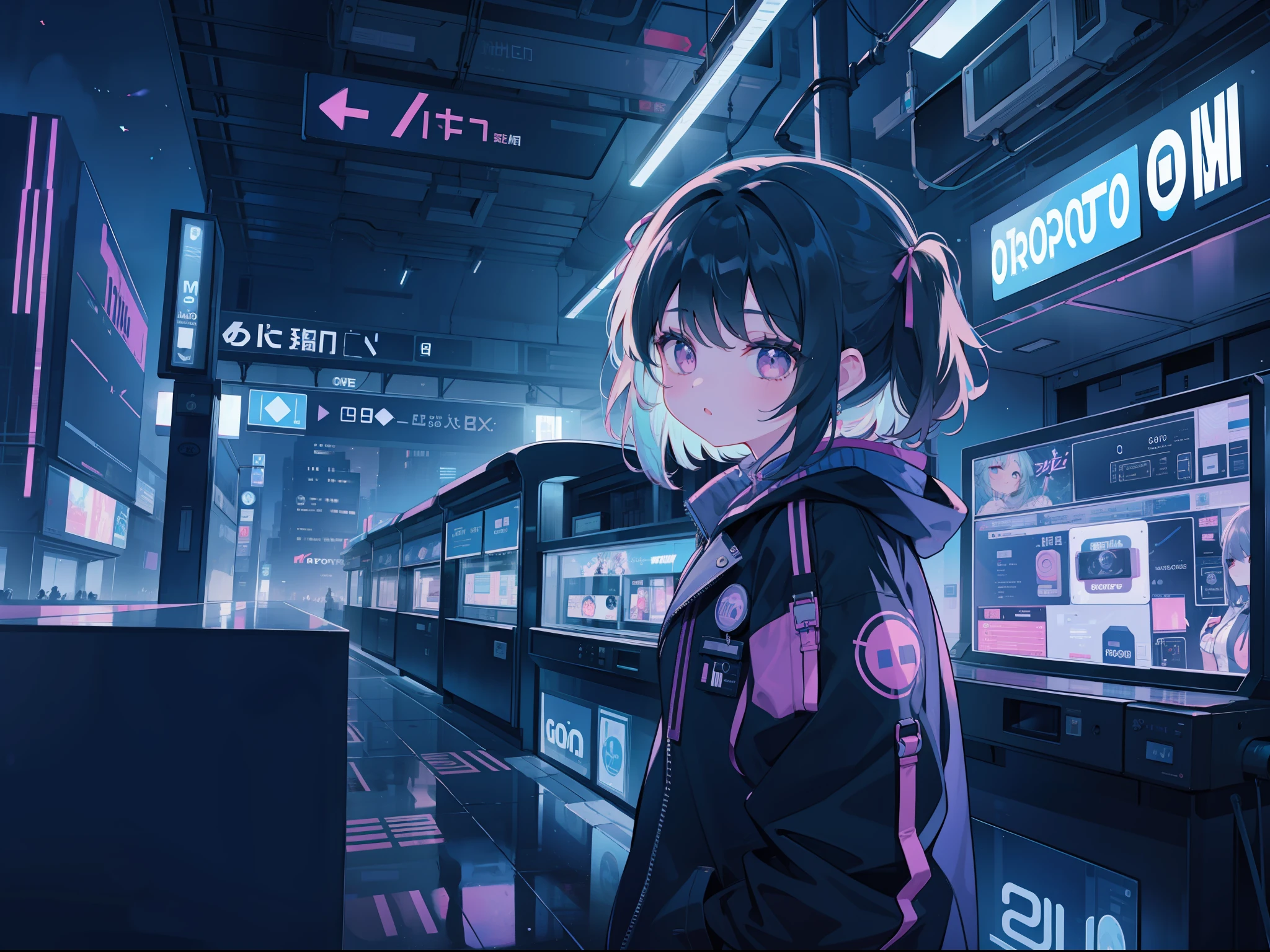 Girl, solo, Vaporwave, Dreamcore, Internet motive, neon, city