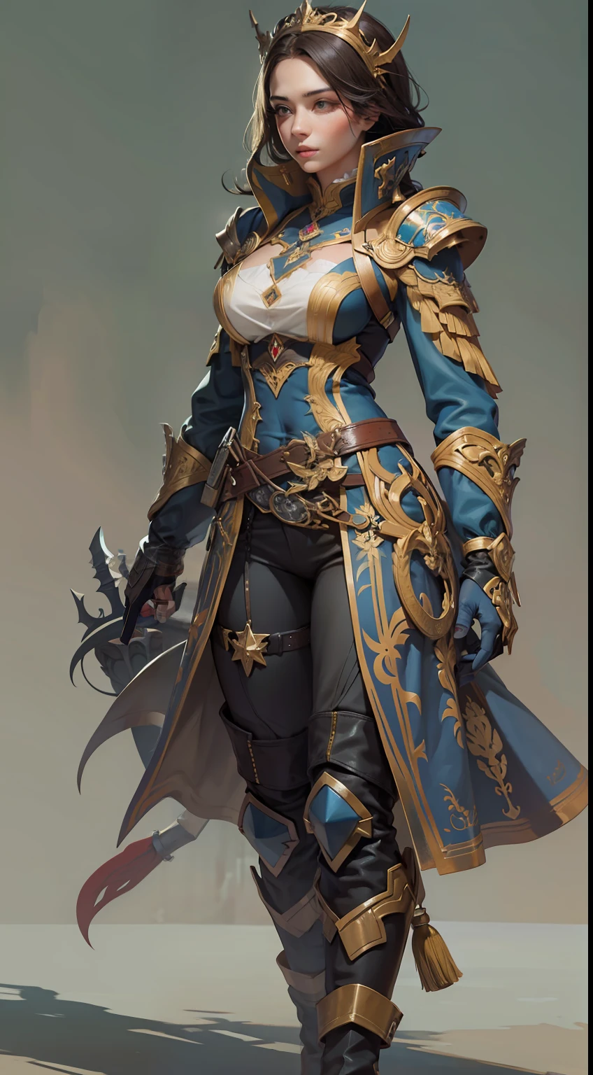 Beautiful woman in insanely intricate Tactician Outfit