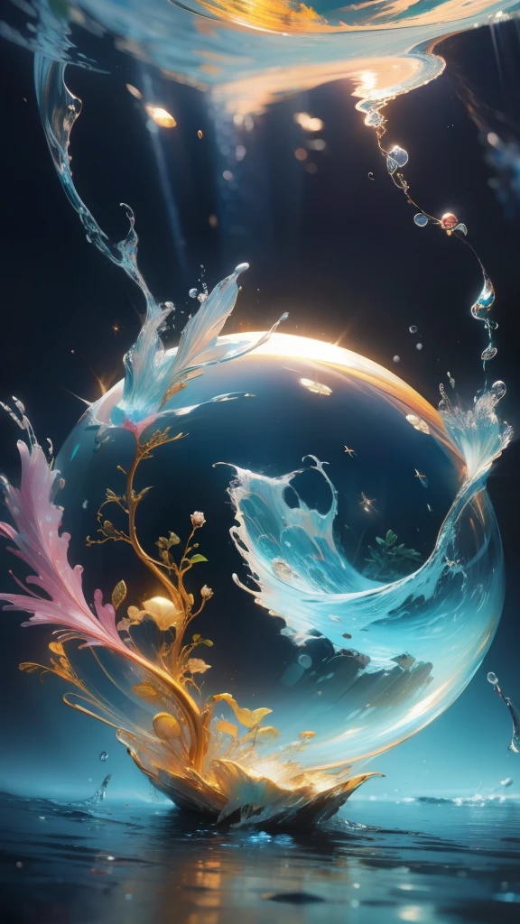 Kizi，Cute girls，((water sphere))，Wearing a Tang costume，Golden，((rainbowing))，water elemental，((vivd colour))，Water quality sense，Magical Circle，water sphere，water dragon，(((Kizi)))，Textures are diverse， chinese dragon concept art， Anime art wallpaper 8 K， anime artsyle， Detailed anime artwork，Epic composition，Realistic lighting，high definition detail，tmasterpiece，Best quality，