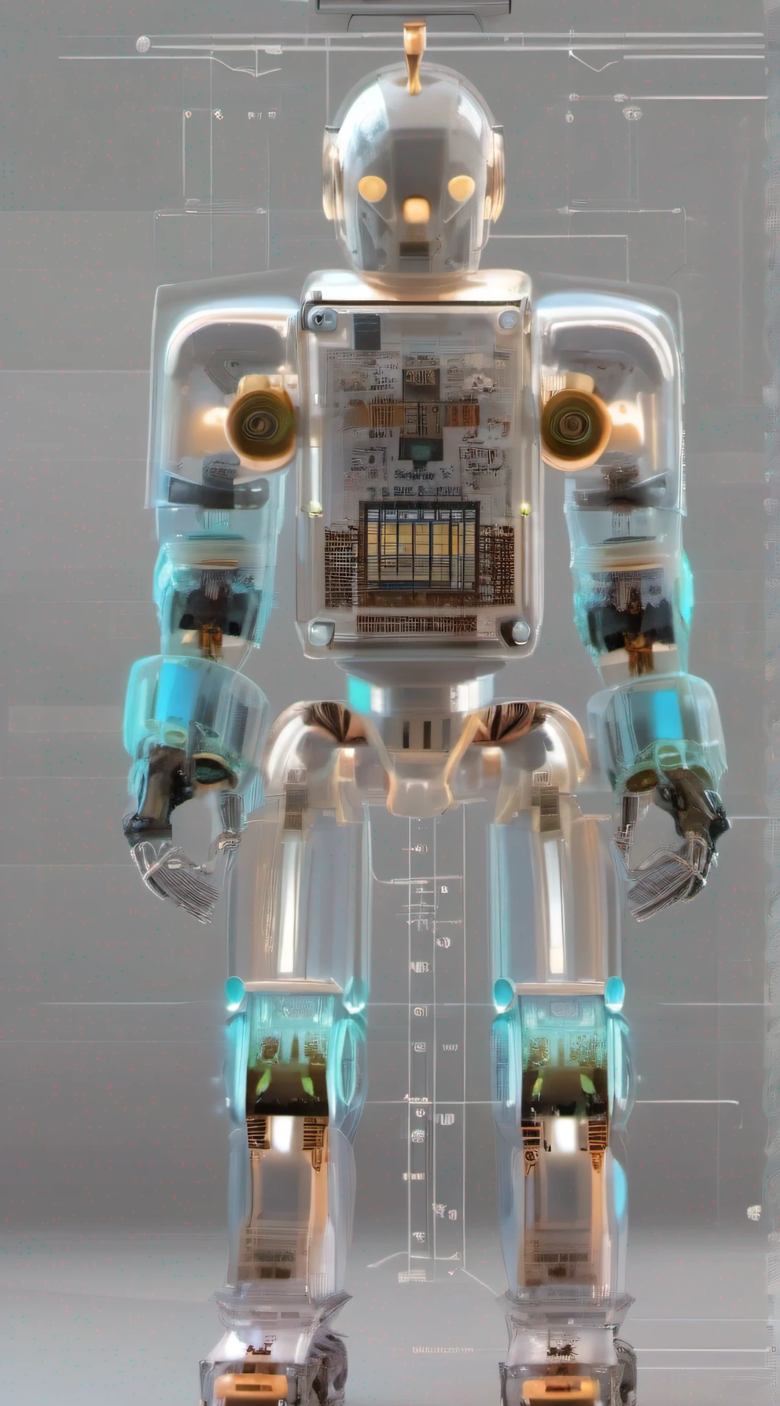 Fully transparent robot, design conceitual, Premiado, policarbonato, Pcb, Fios, electronics, fully visible mechanical components