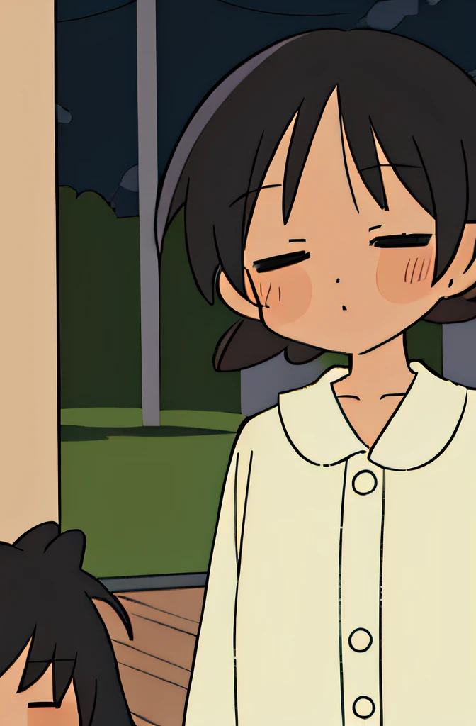 masterpiece, 1girl, closed eyes, black hair, wearing pajamas, toothpaste, night, sleepy, dark background